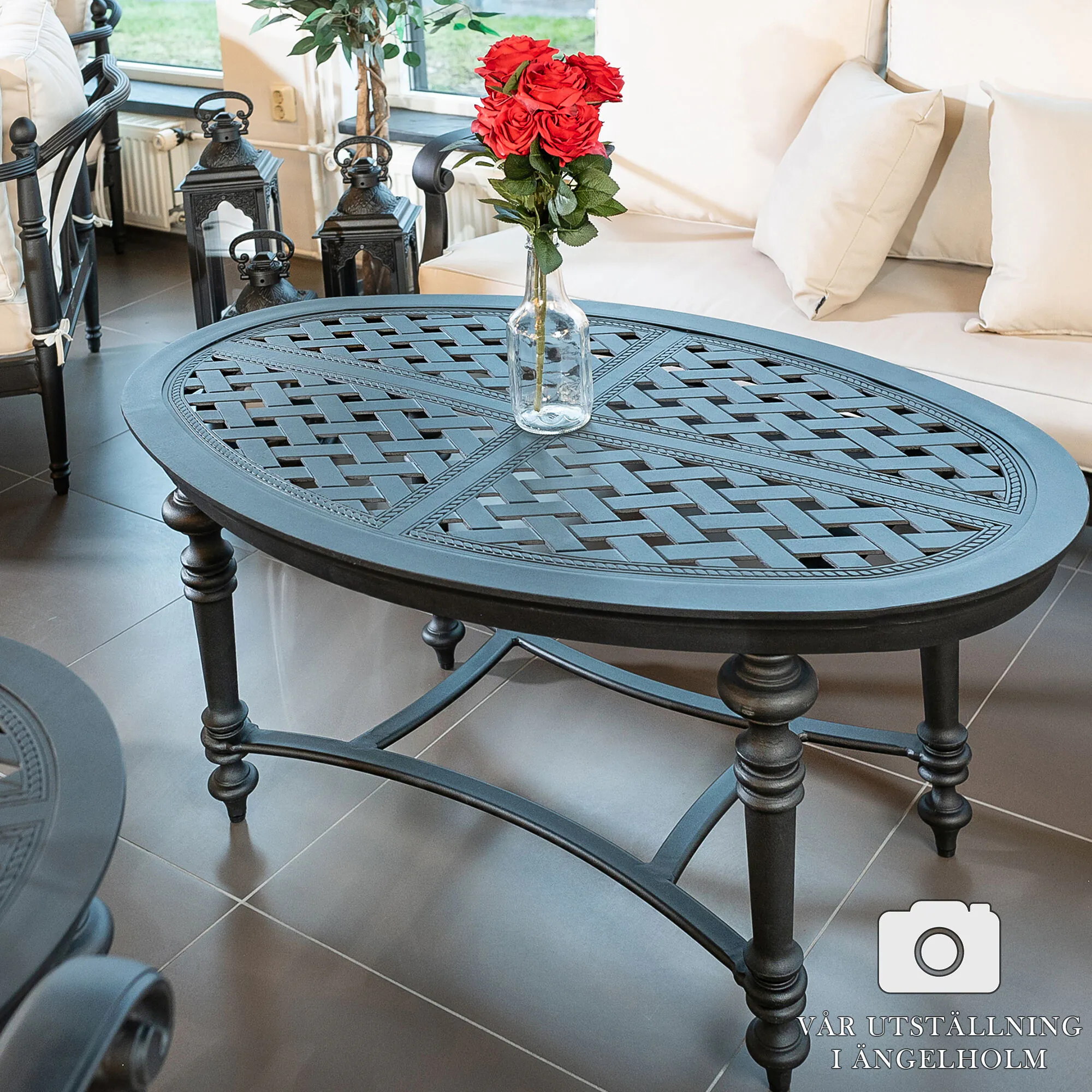 Soffbord Utomhus Svart Aluminium Ovalt Florence 125cm
