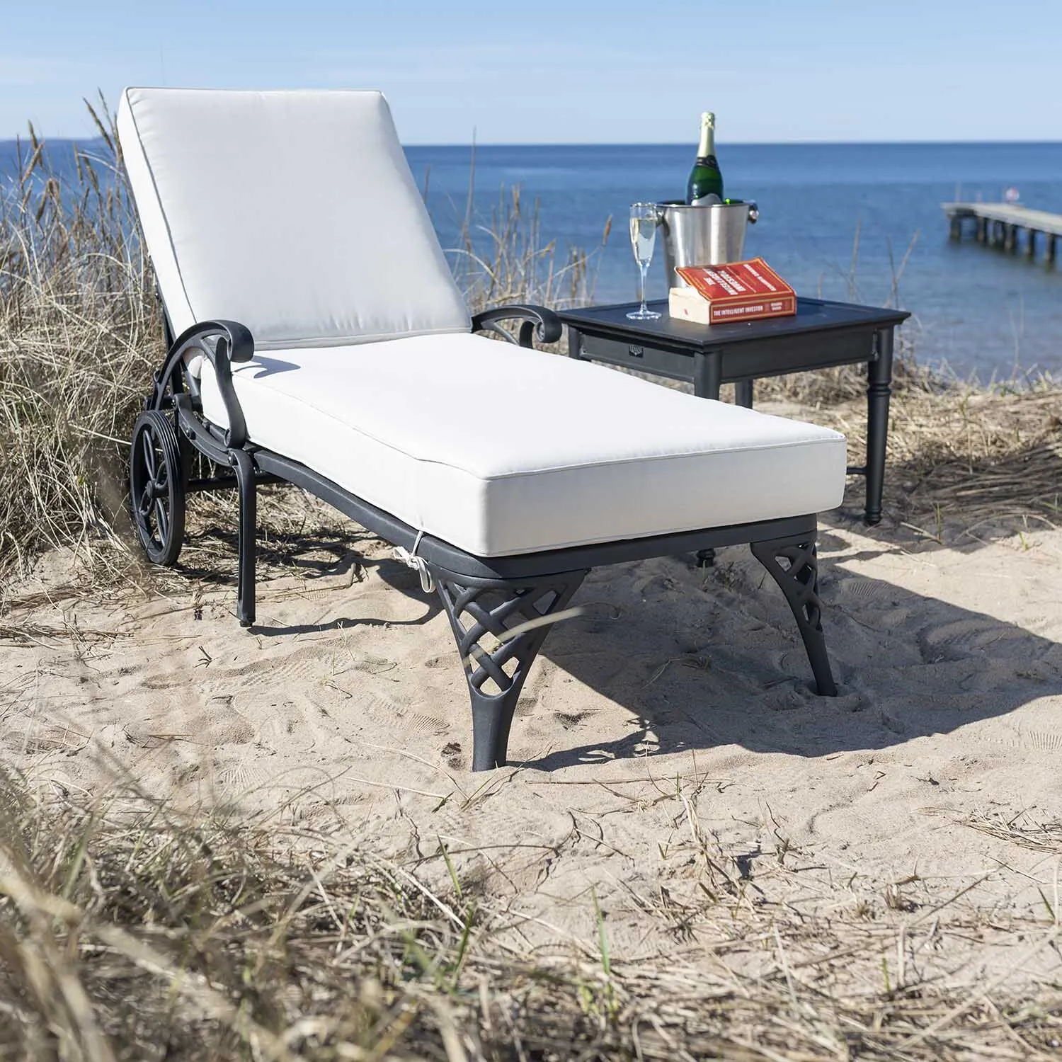 Solsäng med hjul Svart Aluminium Salerno