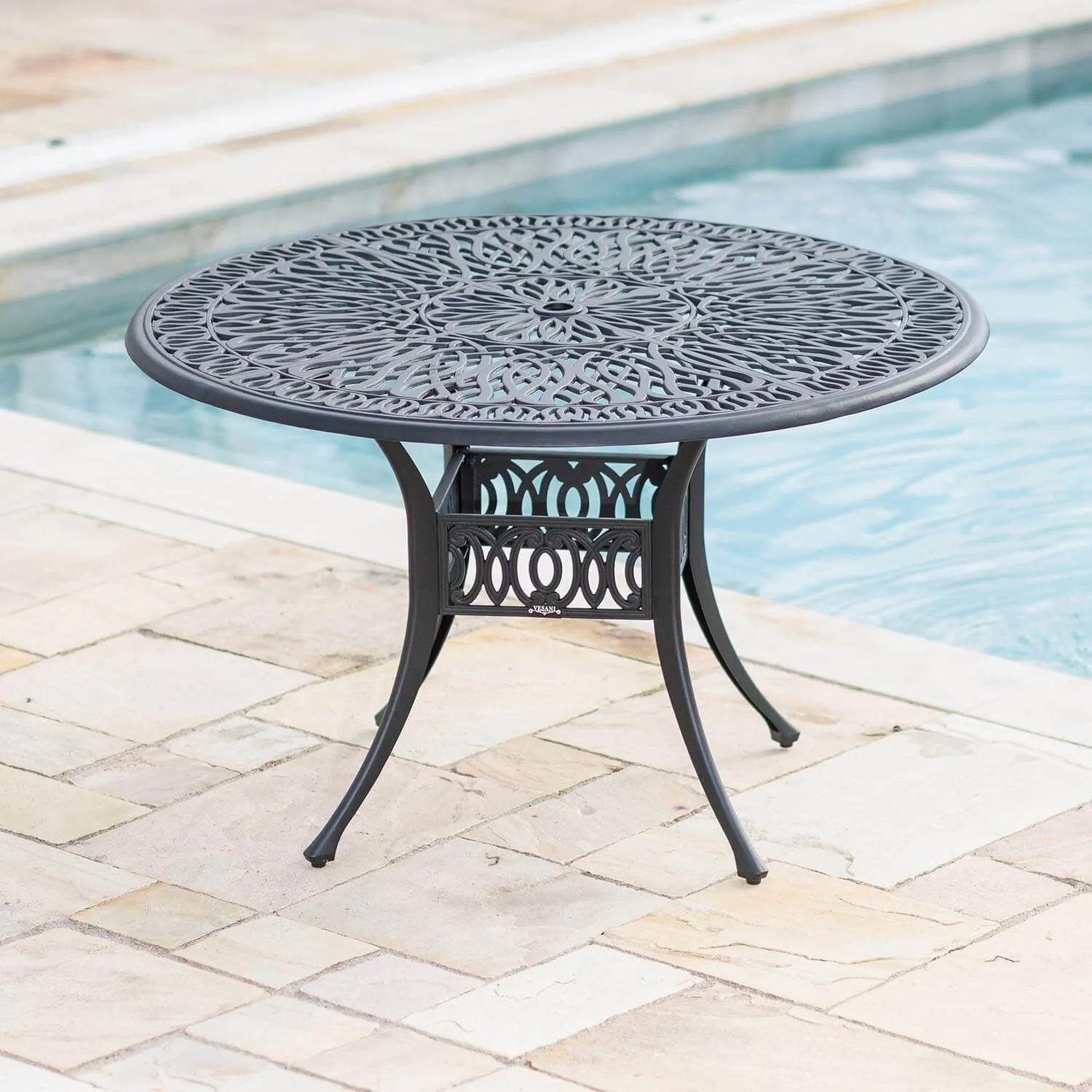 Rund Matgrupp 6 Stolar Svart Aluminium - Sorrento Ø120cm