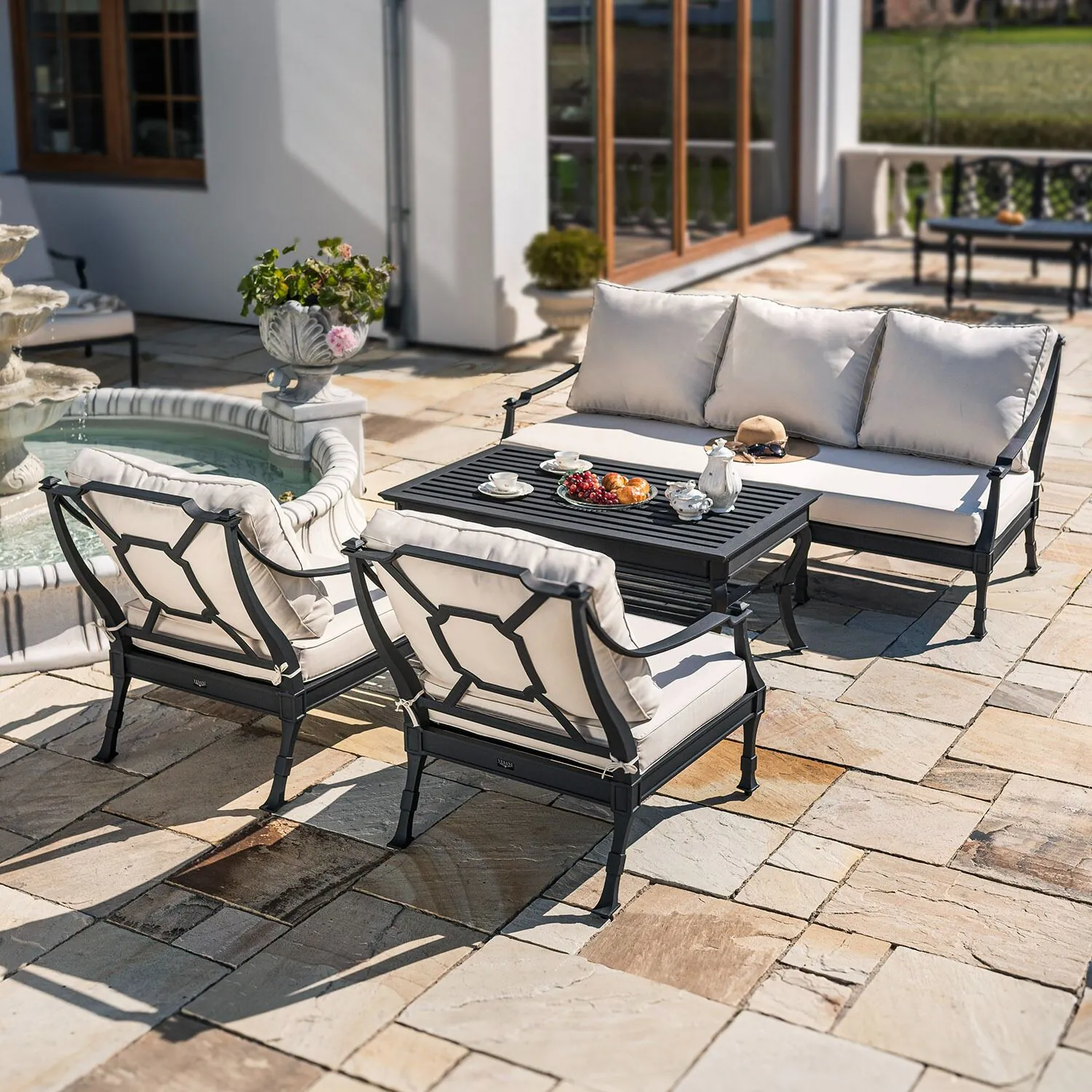 Loungegrupp Utomhus Svart Aluminium 5-pers - St Tropez