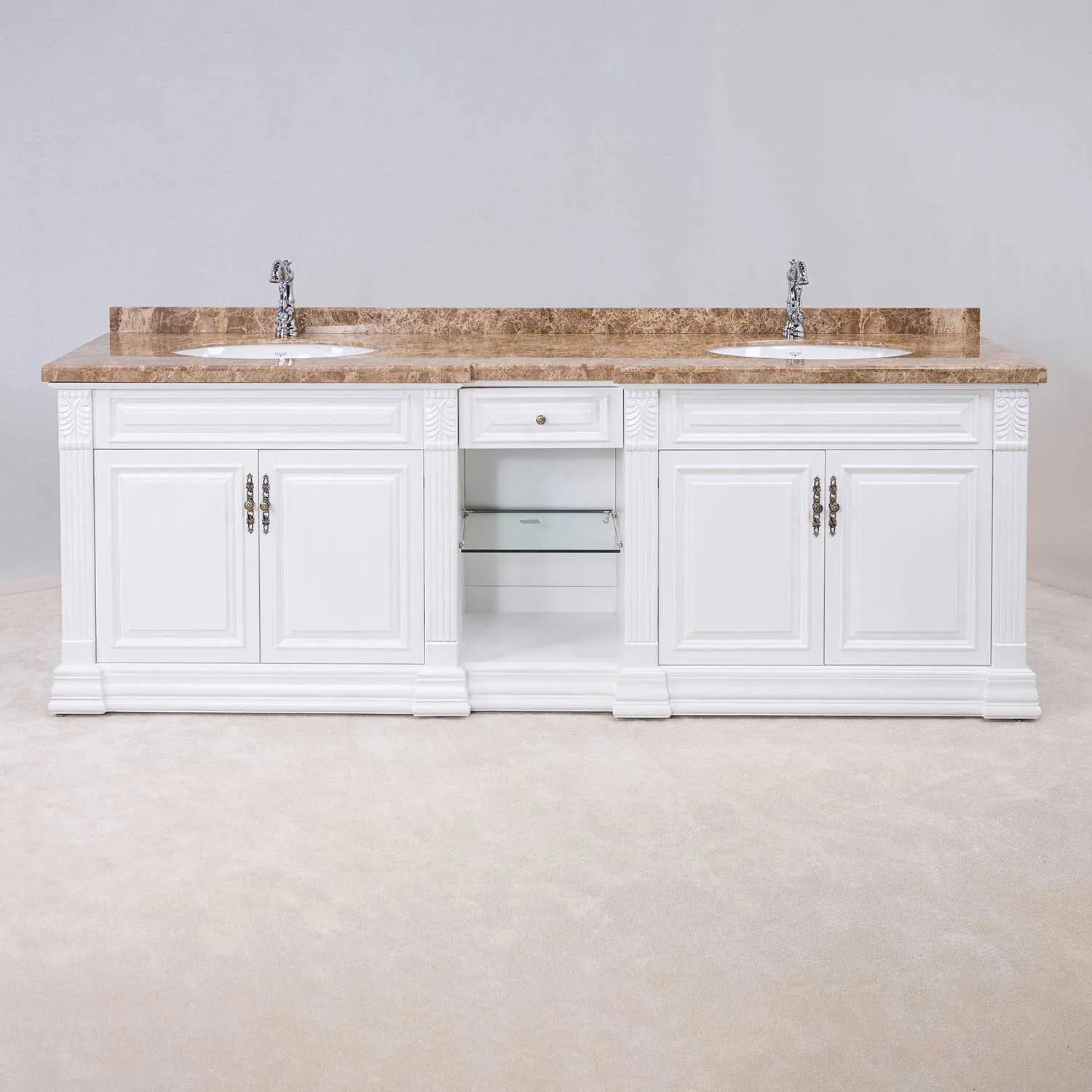 Dubbel Kommod Badrum 240cm Aspen Vit - Beige Marmor