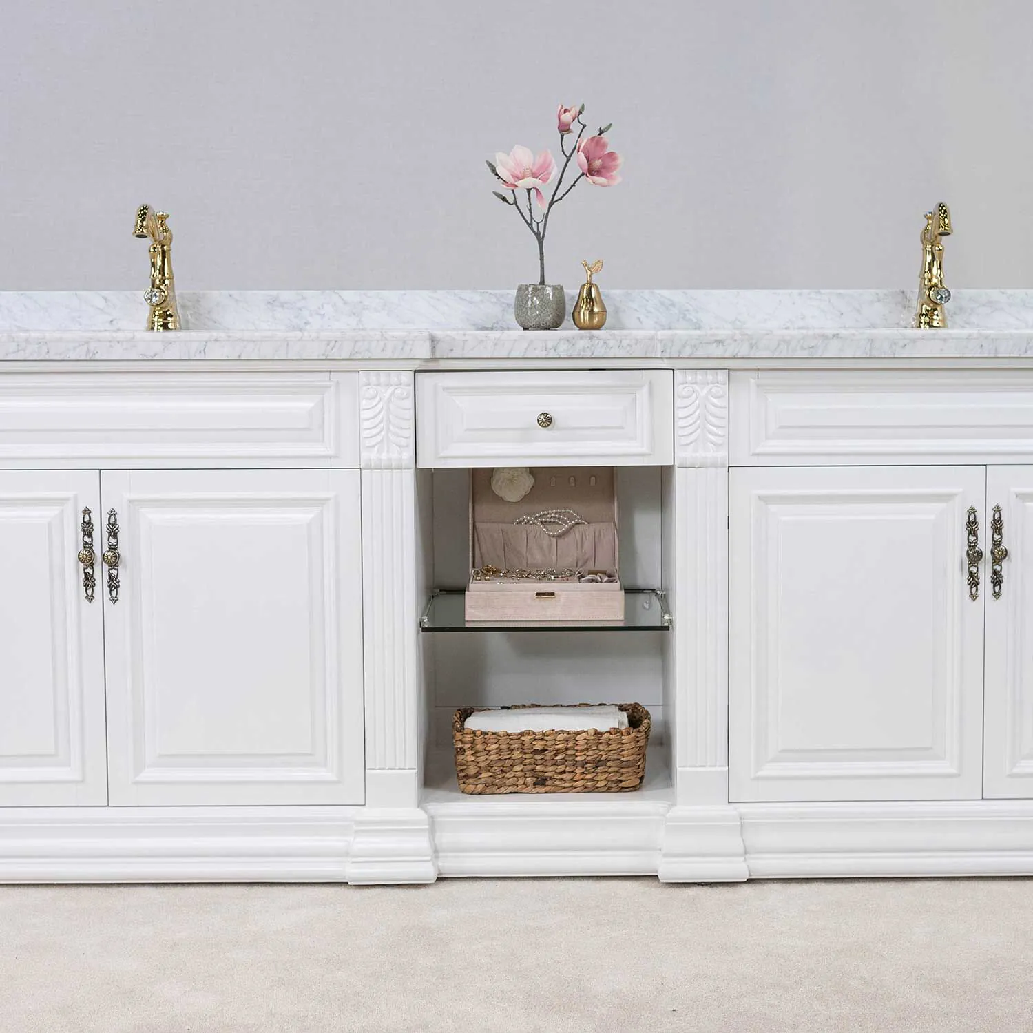 Dubbel Kommod Badrum 240cm Aspen Vit - Vit Marmor