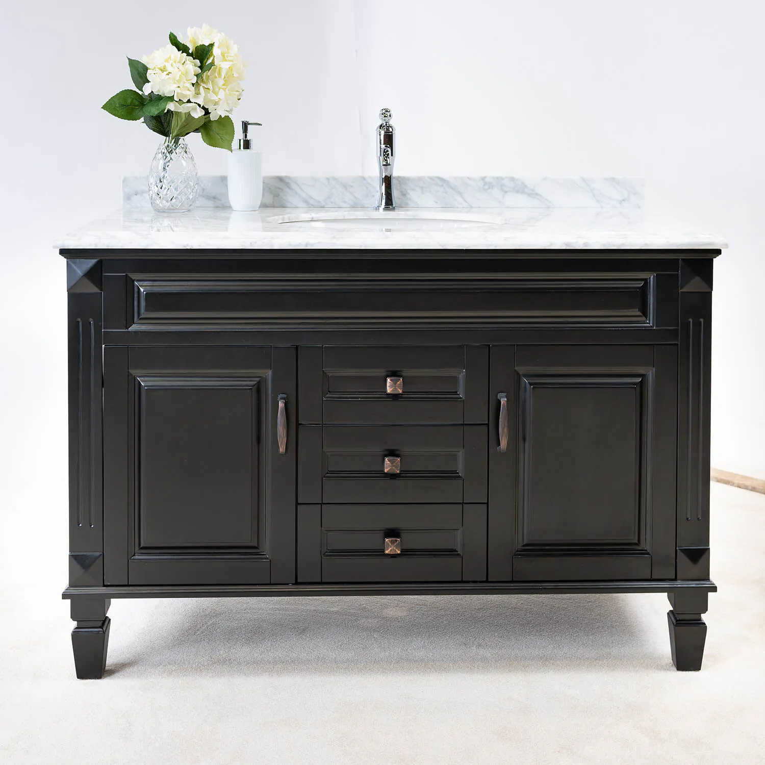 Kommod Badrum 120cm Nashville Svart - Vit Marmor