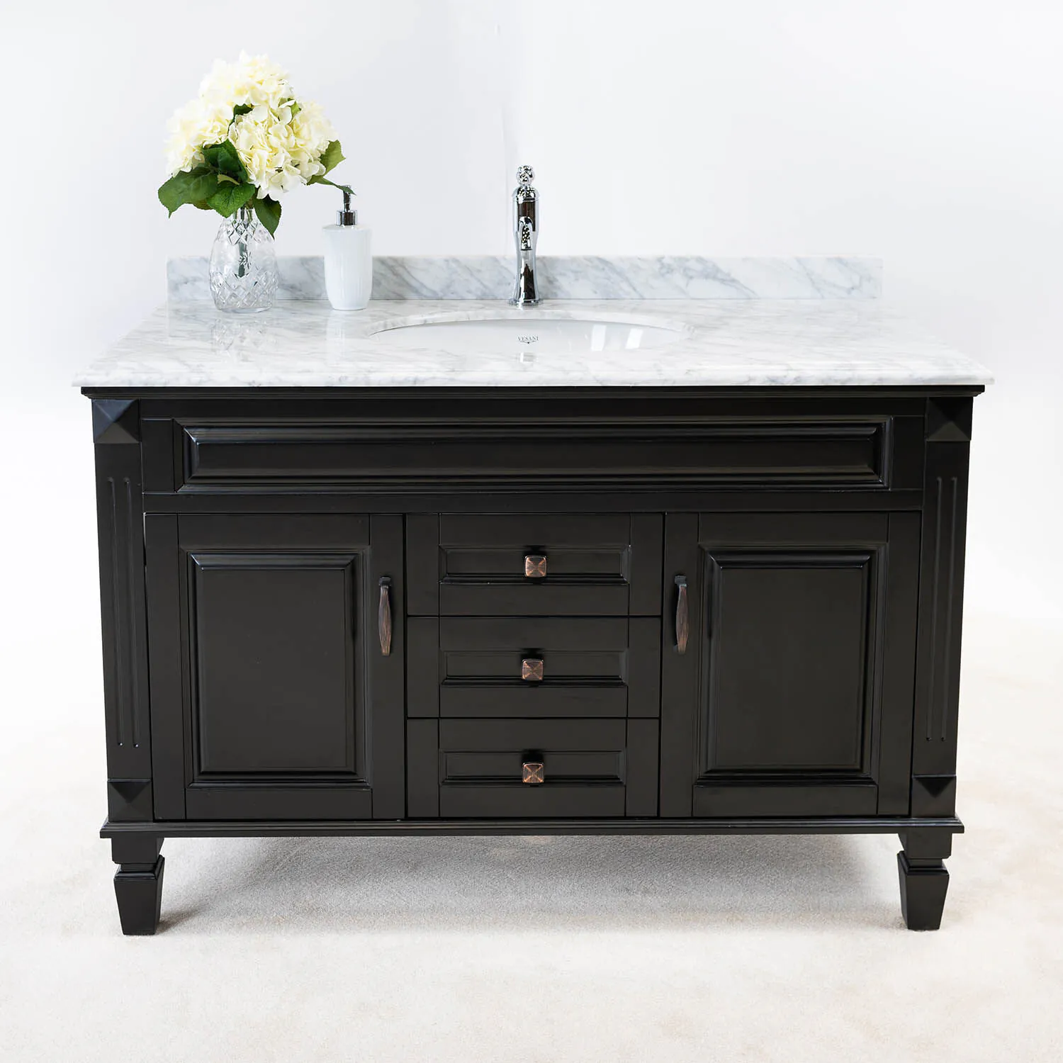 Kommod Badrum 120cm Nashville Svart - Vit Marmor