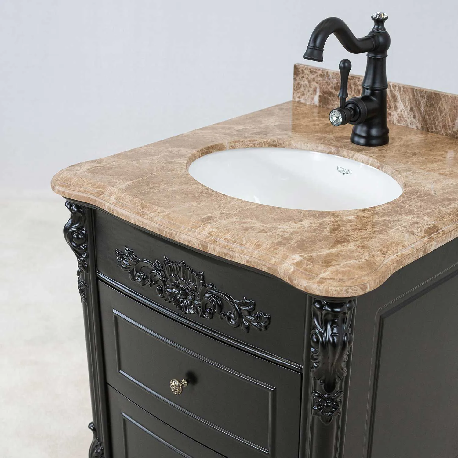 Kommod Badrum 60cm Ottawa Svart - Beige Marmor
