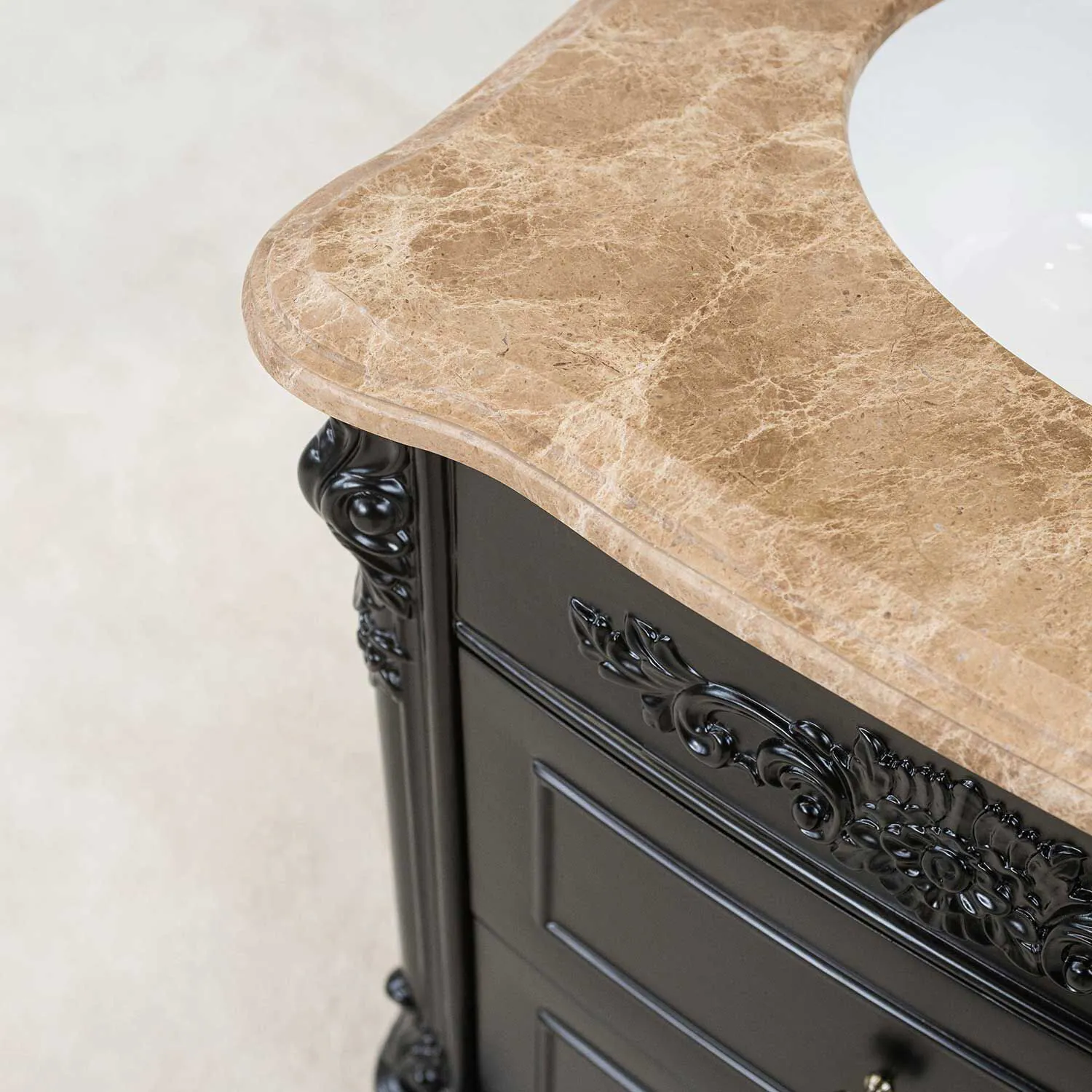 Kommod Badrum 60cm Ottawa Svart - Beige Marmor