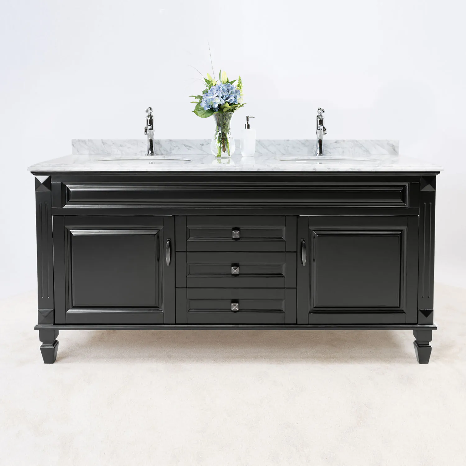 Dubbelhandfat Kommod 160cm Nashville Svart - Vit Marmor