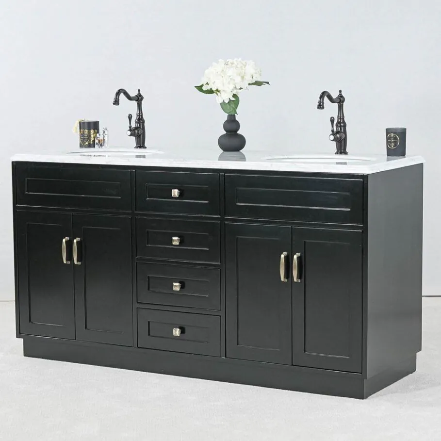 Dubbel Kommod Badrum 160cm Colorado Svart - Vit Marmor