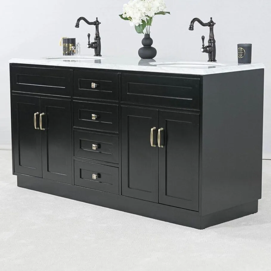 Dubbel Kommod Badrum 160cm Colorado Svart - Vit Marmor
