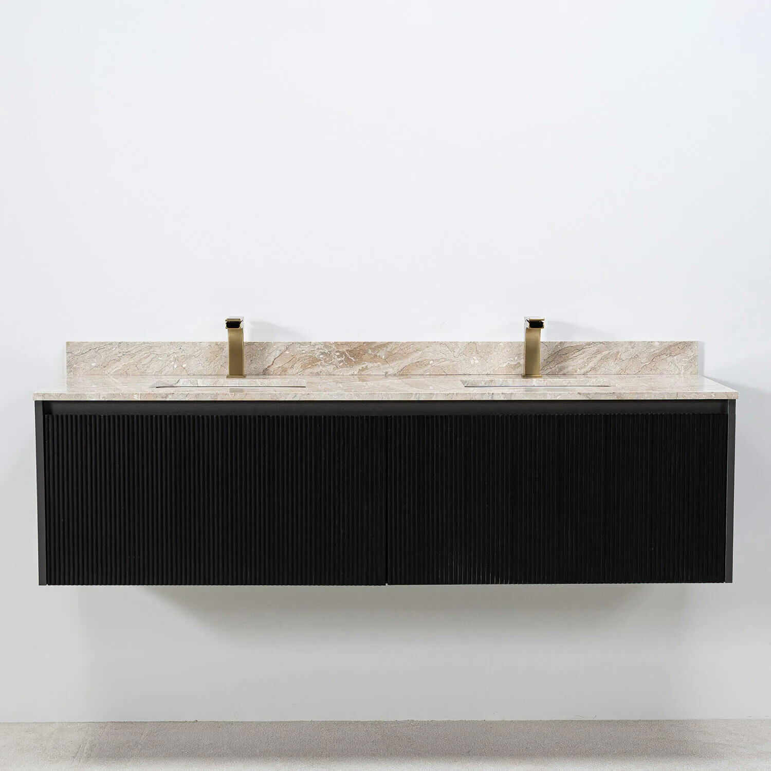 Dubbelkommod Svart 150cm Beige Marmor - Båstad