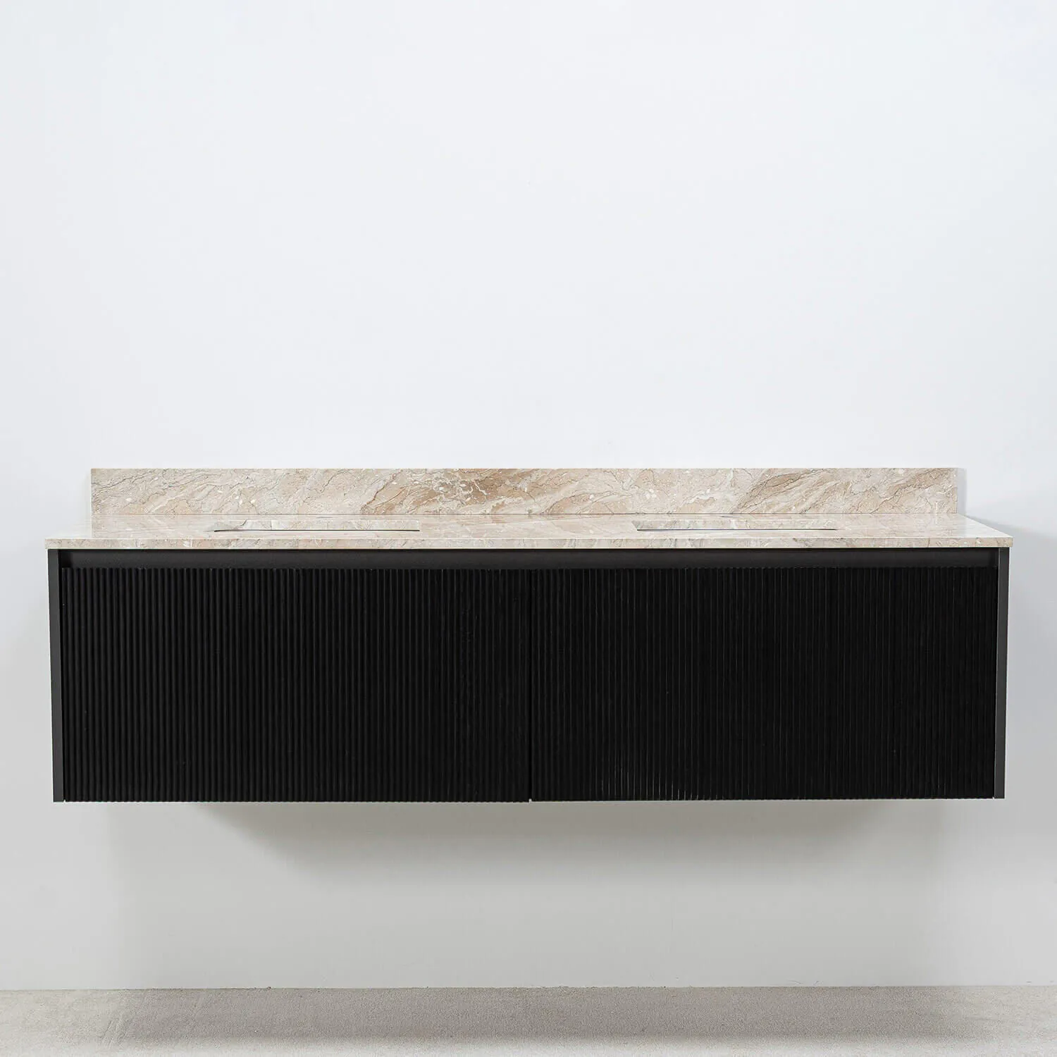 Dubbelkommod Svart 150cm Beige Marmor - Båstad