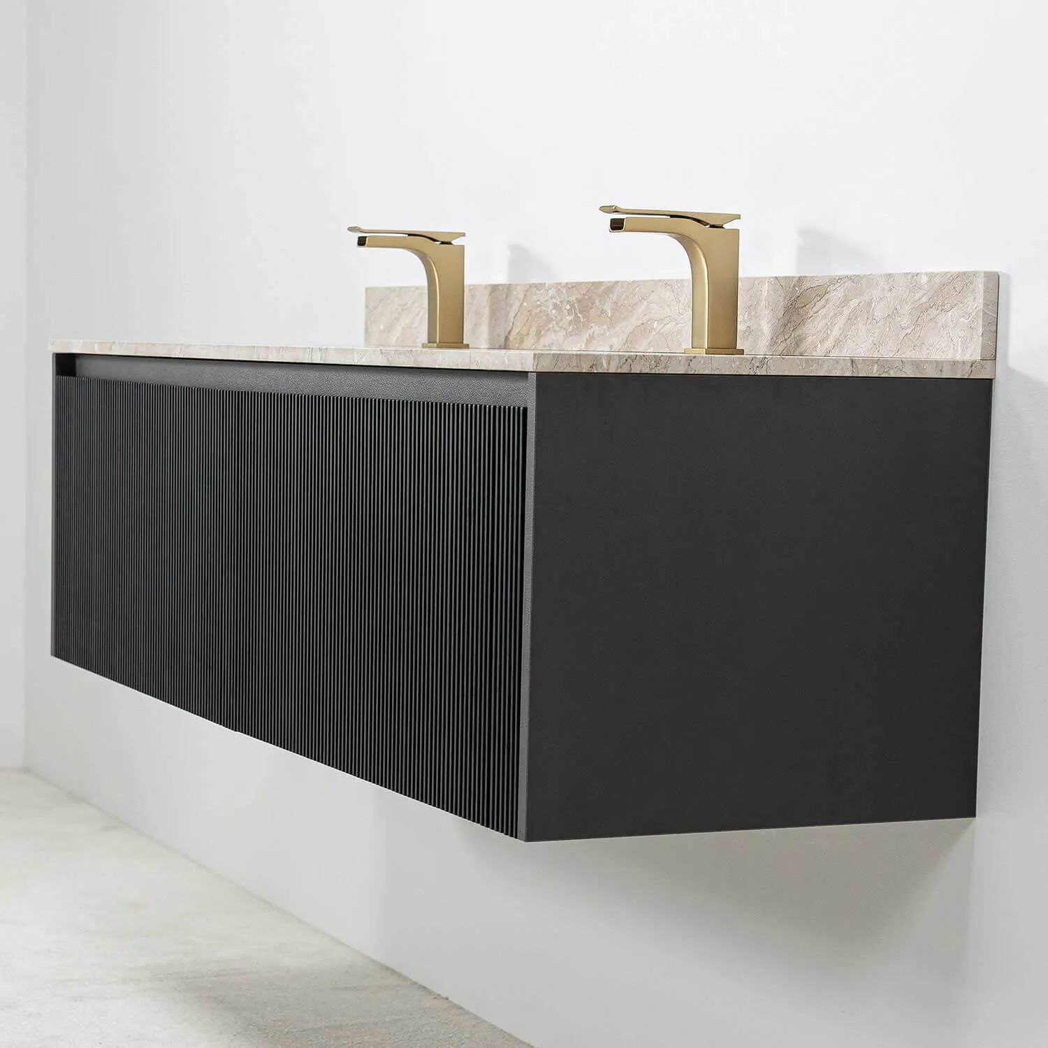 Dubbelkommod Svart 150cm Beige Marmor - Båstad