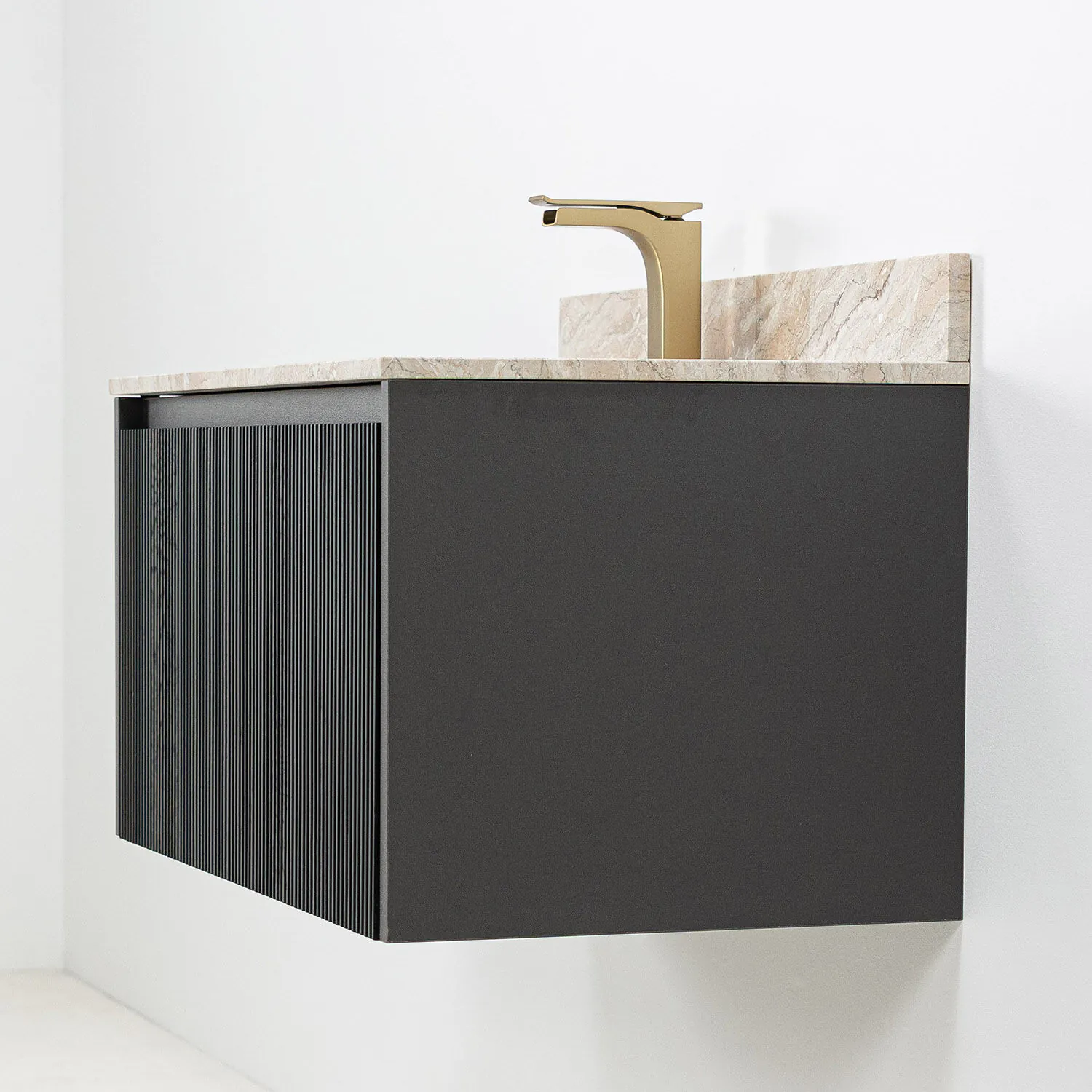 Badrumskommod Svart 80cm Beige Marmor - Båstad