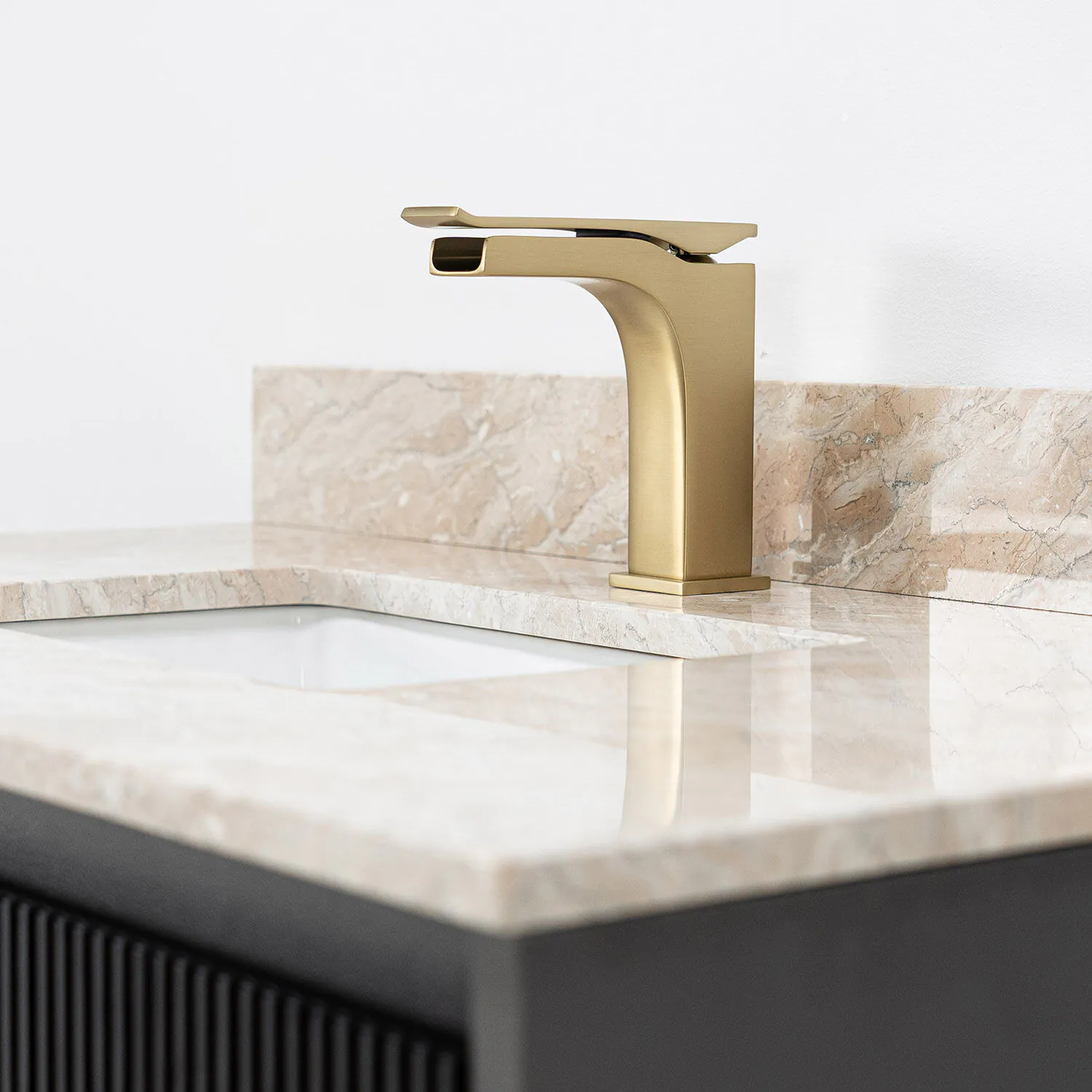 Badrumskommod Svart 80cm Beige Marmor - Båstad