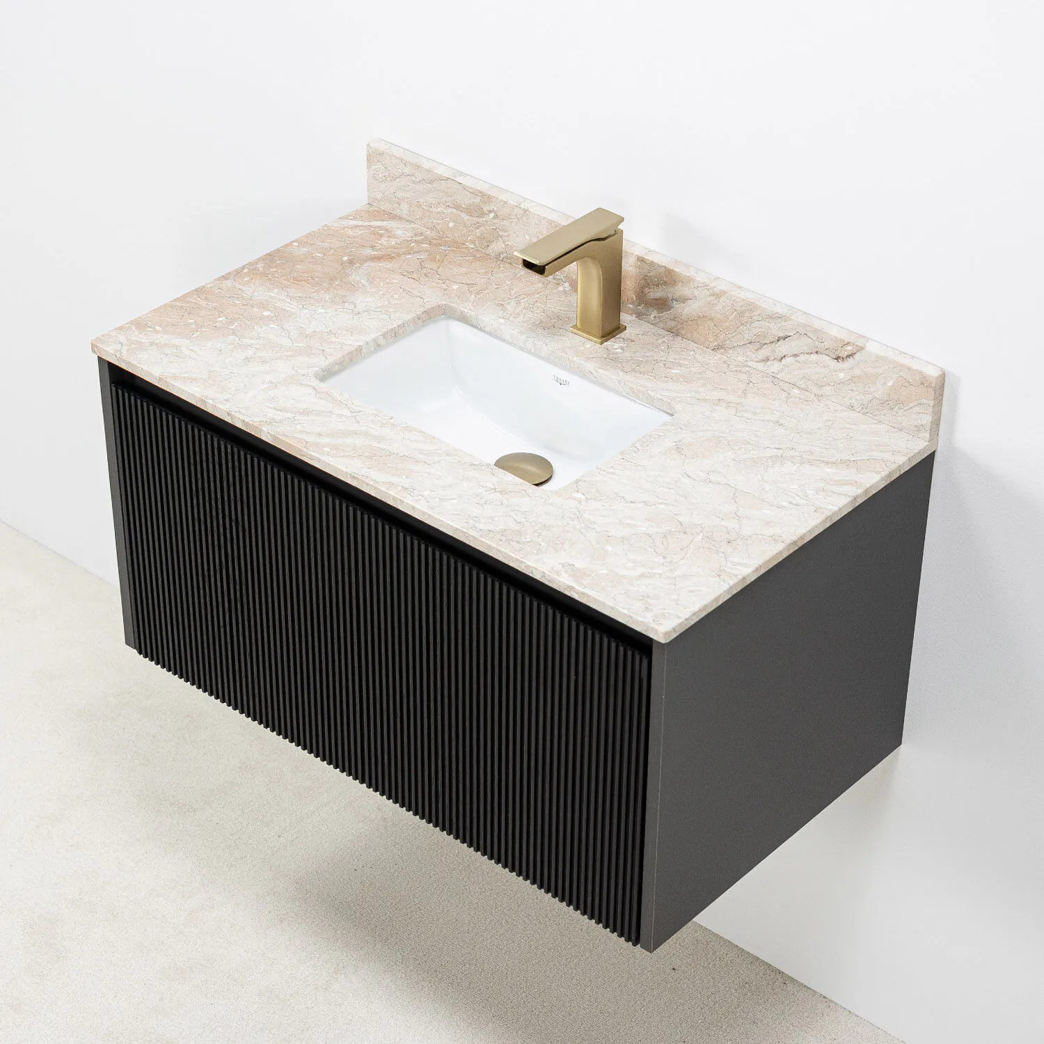 Badrumskommod Svart 80cm Beige Marmor - Båstad