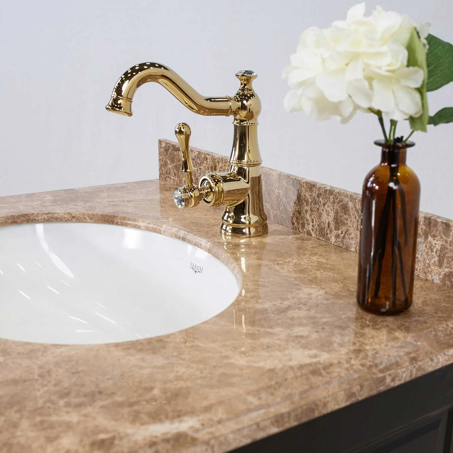 Kommod Badrum 80cm Ottawa Svart - Beige Marmor