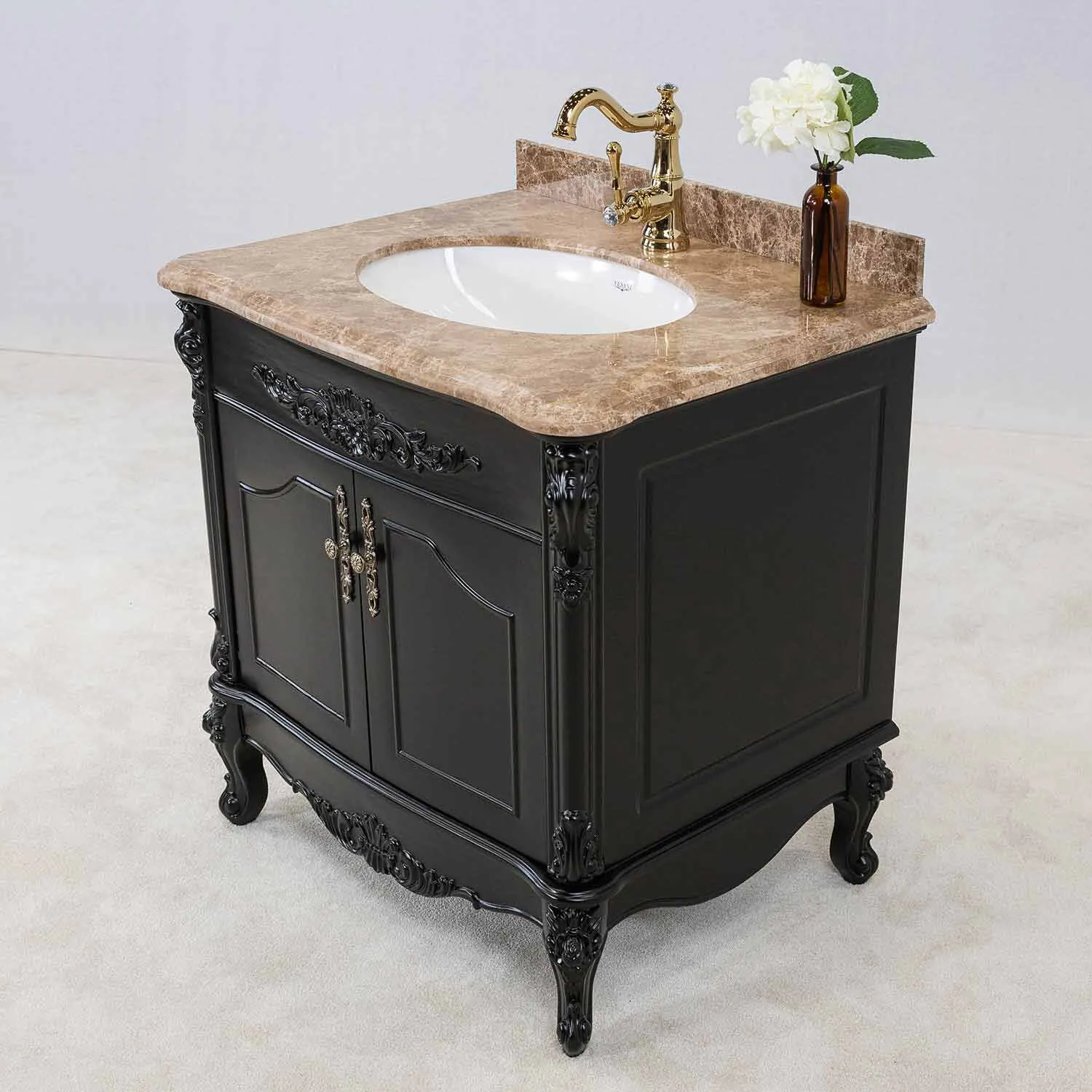 Kommod Badrum 80cm Ottawa Svart - Beige Marmor