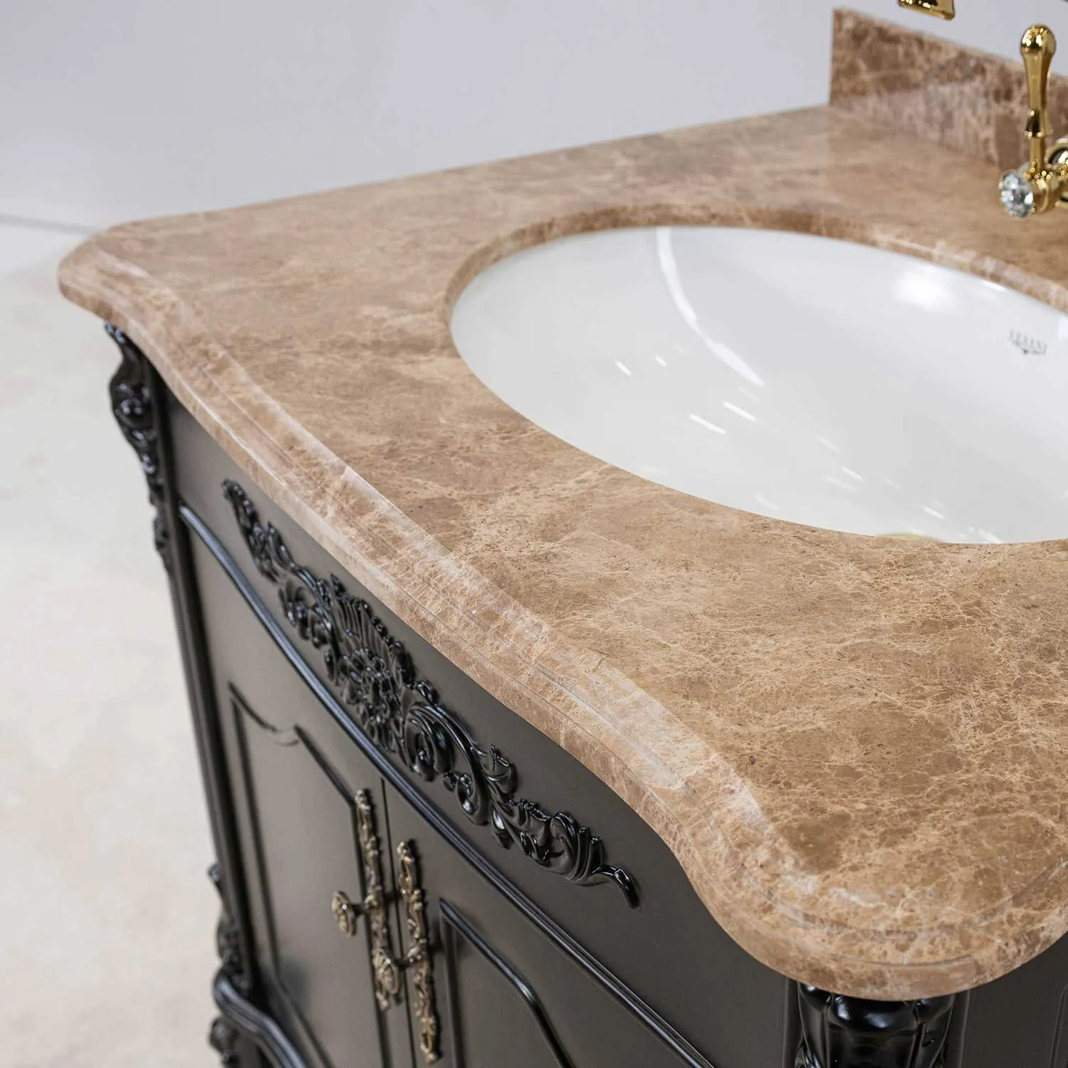 Kommod Badrum 80cm Ottawa Svart - Beige Marmor