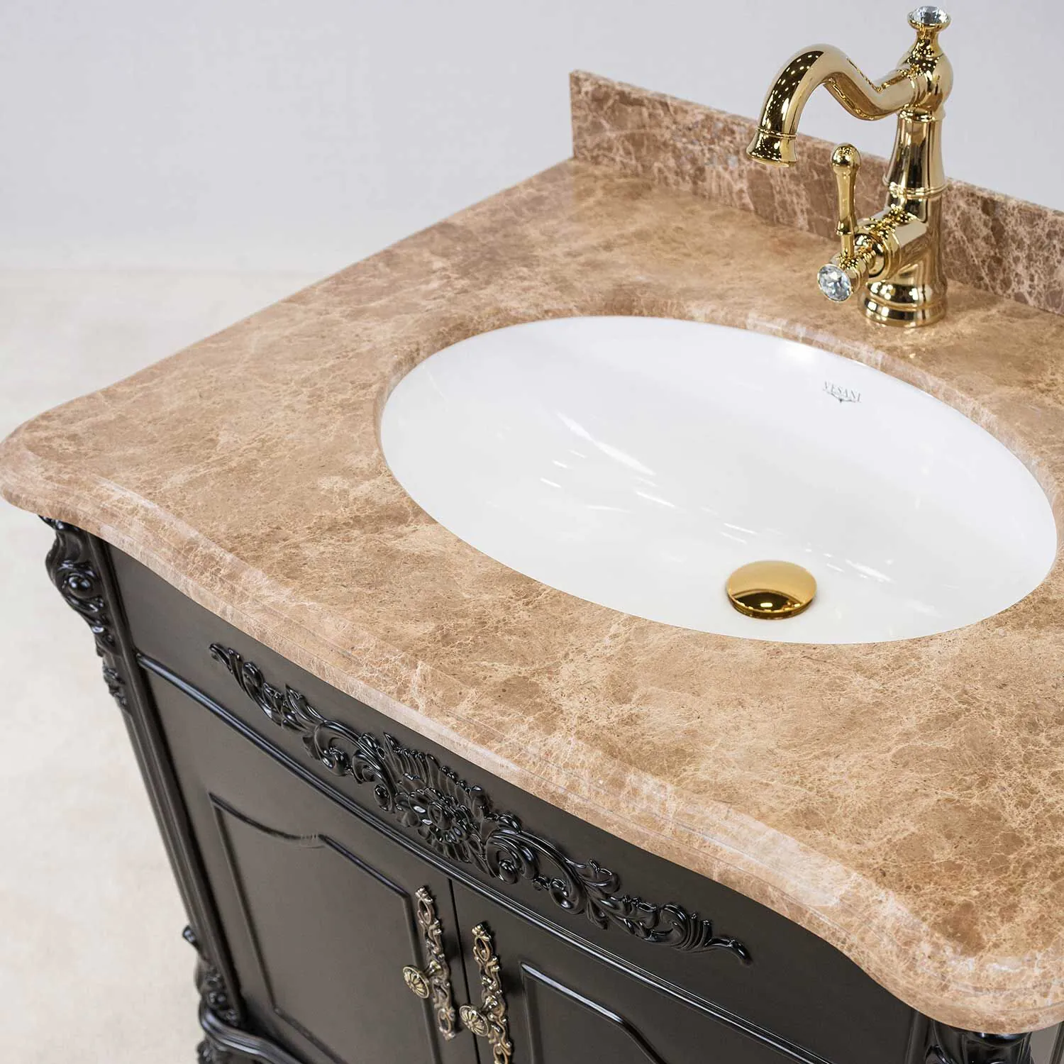 Kommod Badrum 80cm Ottawa Svart - Beige Marmor