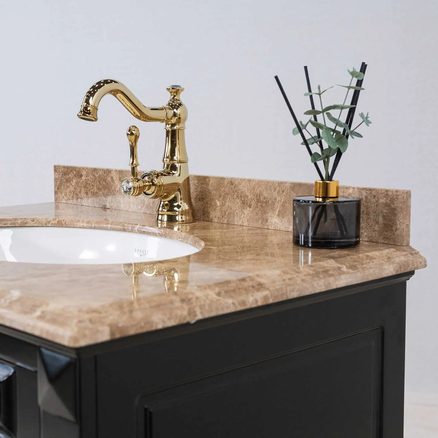 Kommod Badrum 80cm Nashville Svart - Beige Marmor