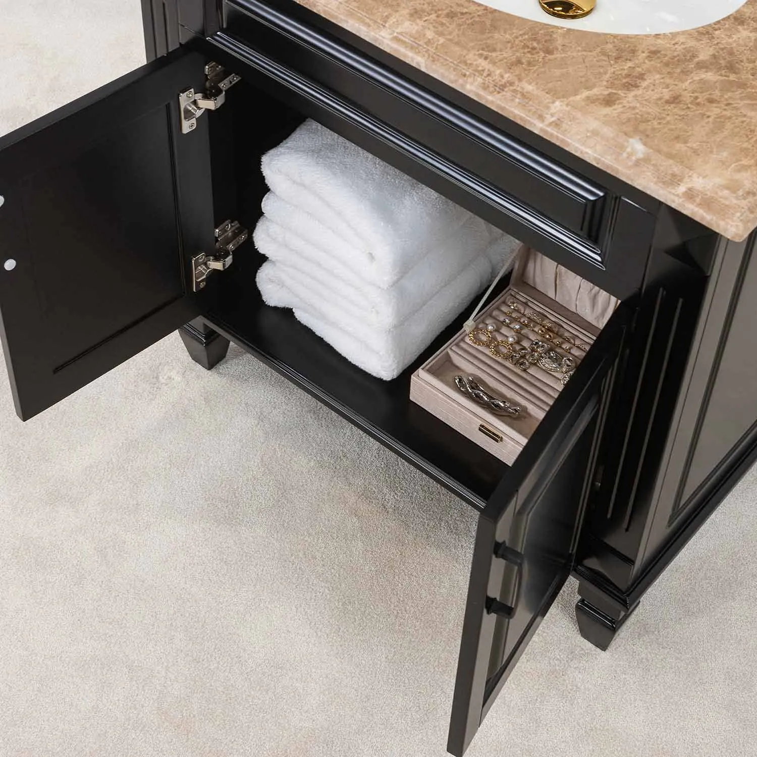 Kommod Badrum 80cm Nashville Svart - Beige Marmor