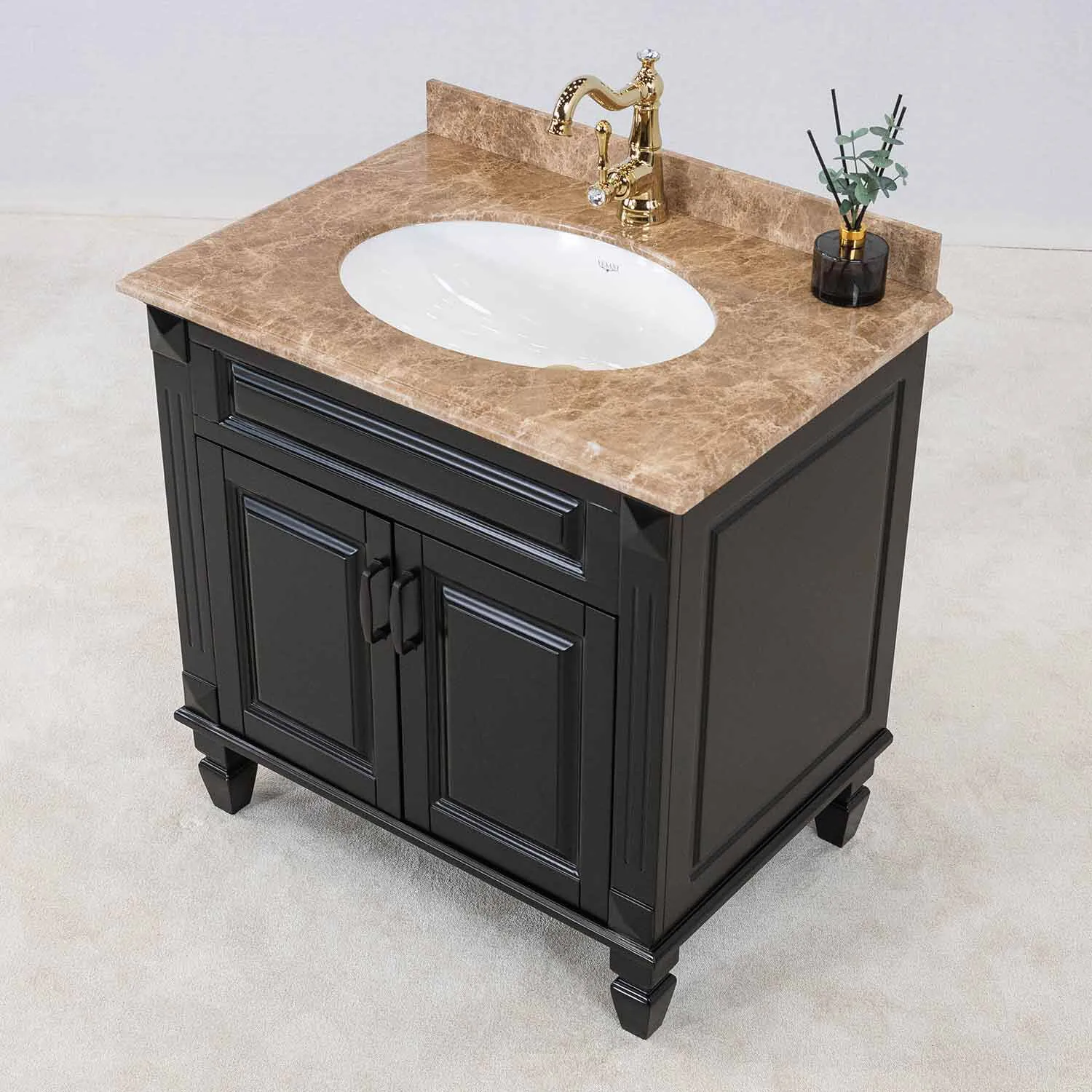 Kommod Badrum 80cm Nashville Svart - Beige Marmor