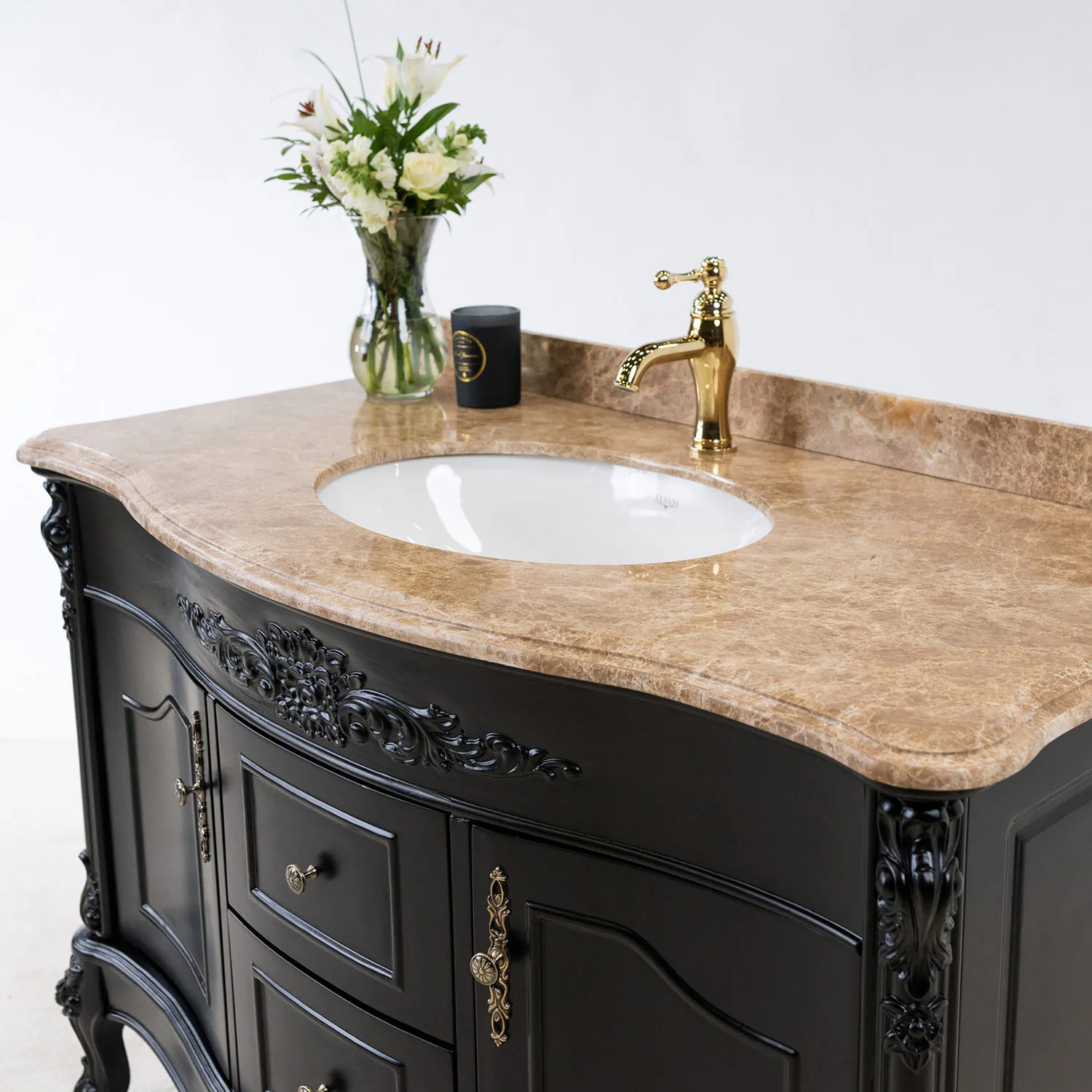 Kommod Badrum 120cm Ottawa Svart - Beige Marmor