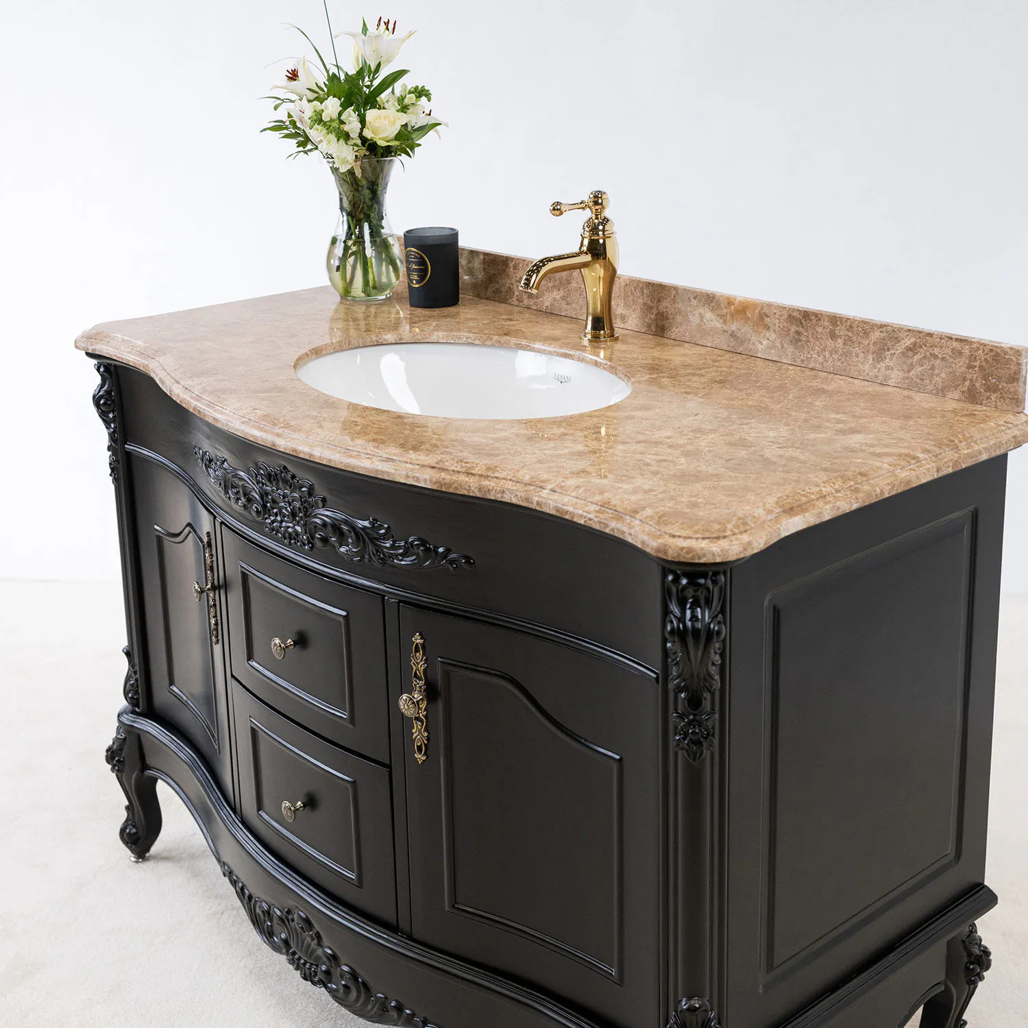Kommod Badrum 120cm Ottawa Svart - Beige Marmor