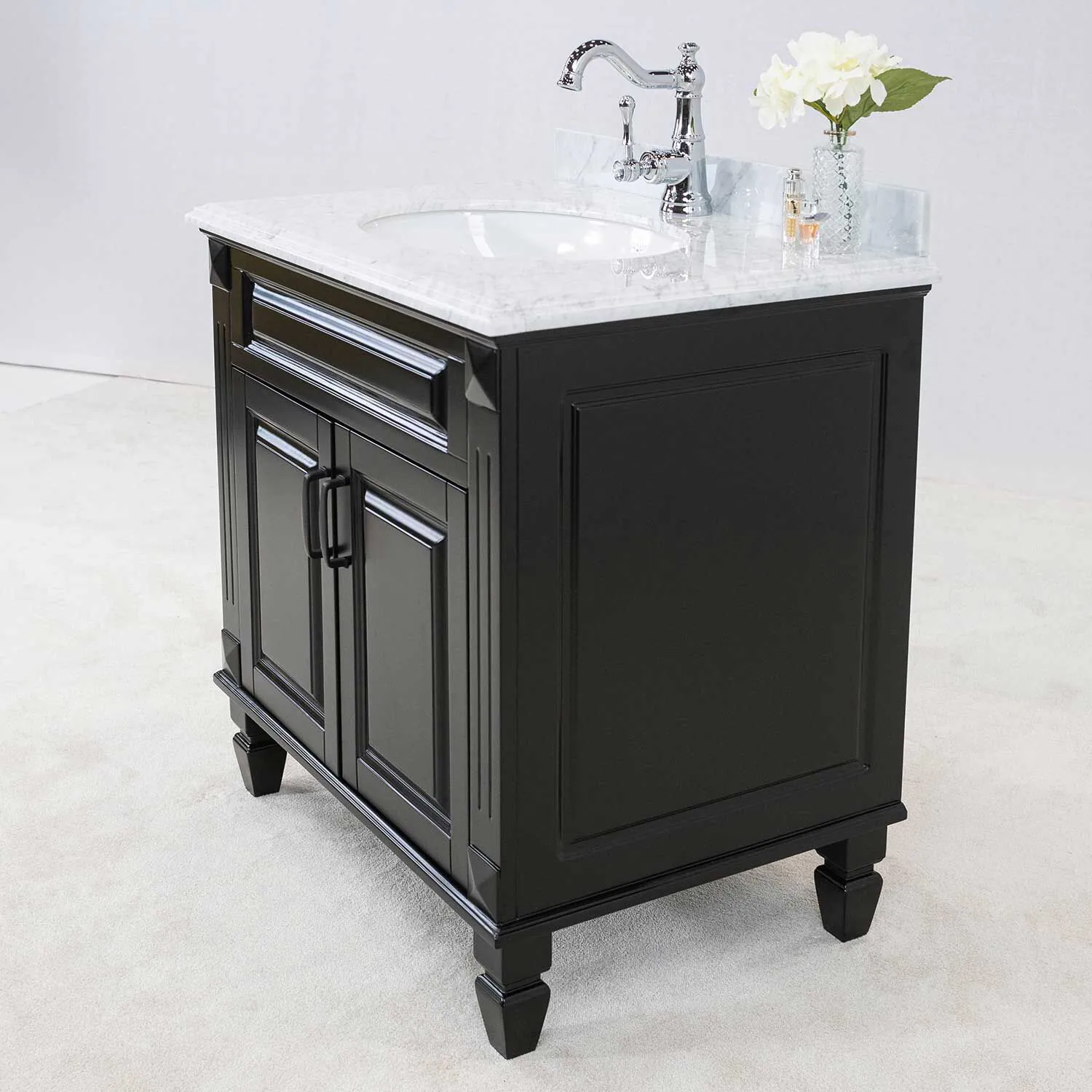 Kommod Badrum 80cm Nashville Svart - Vit Marmor