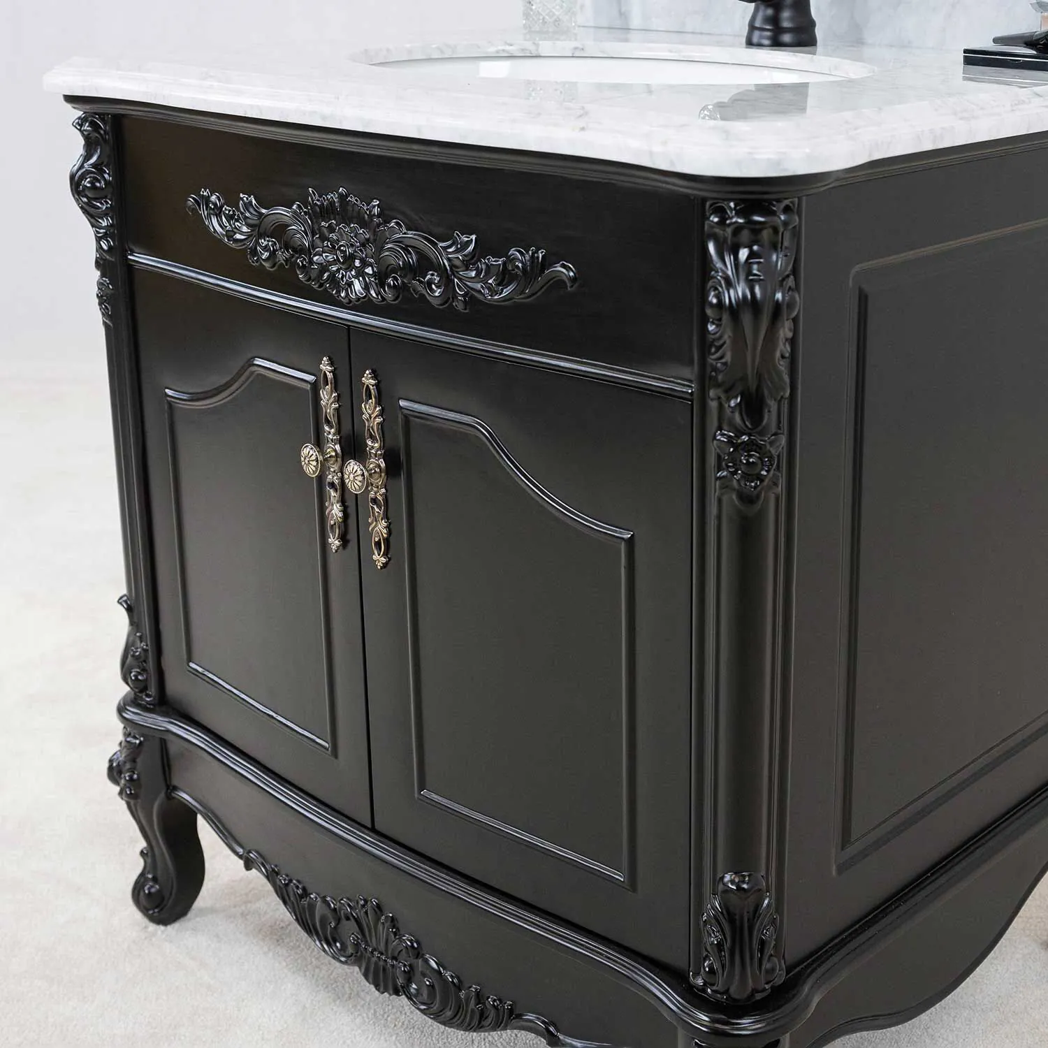Kommod Badrum 80cm Ottawa Svart - Vit Marmor