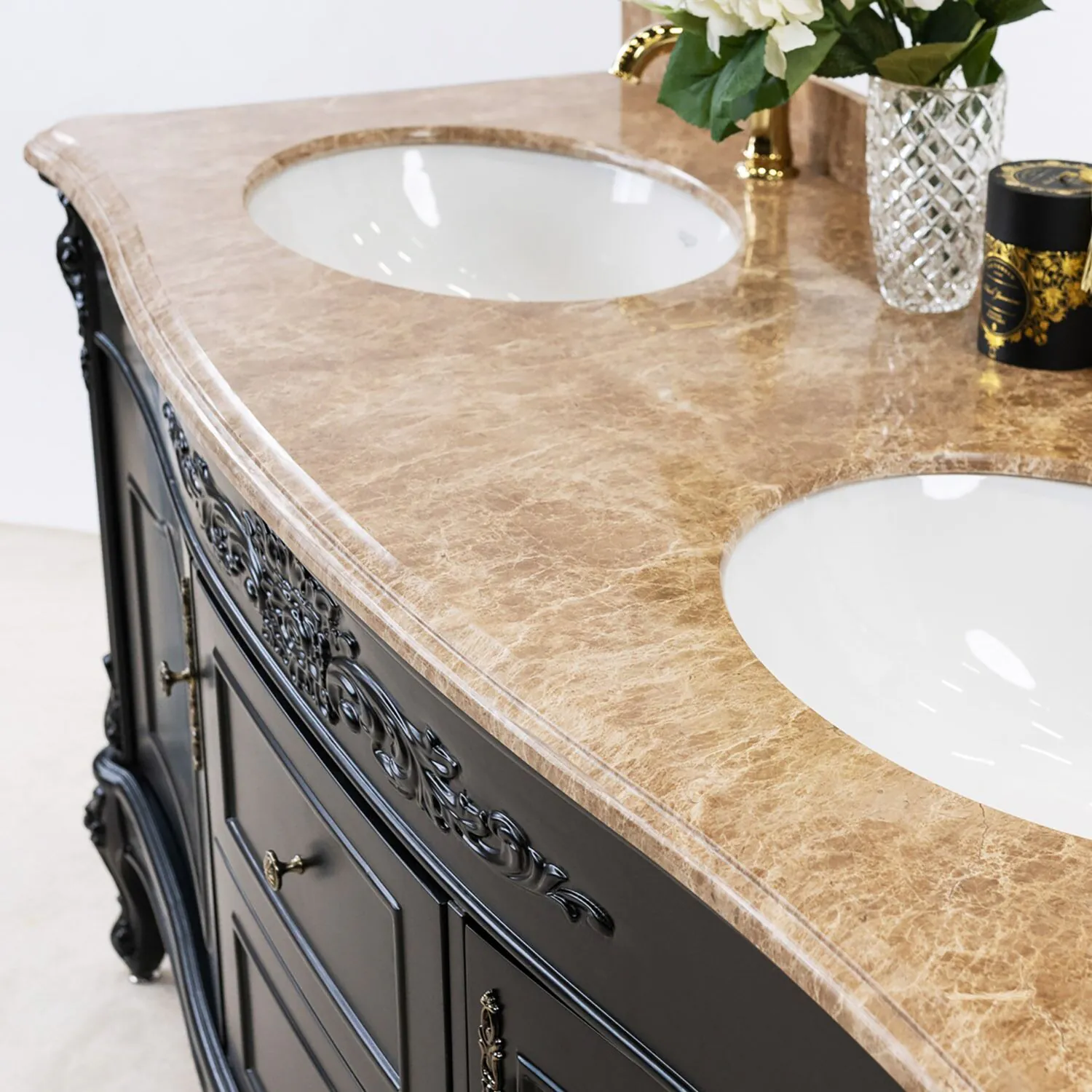 Dubbelhandfat Kommod 160cm Ottawa Svart - Beige Marmor