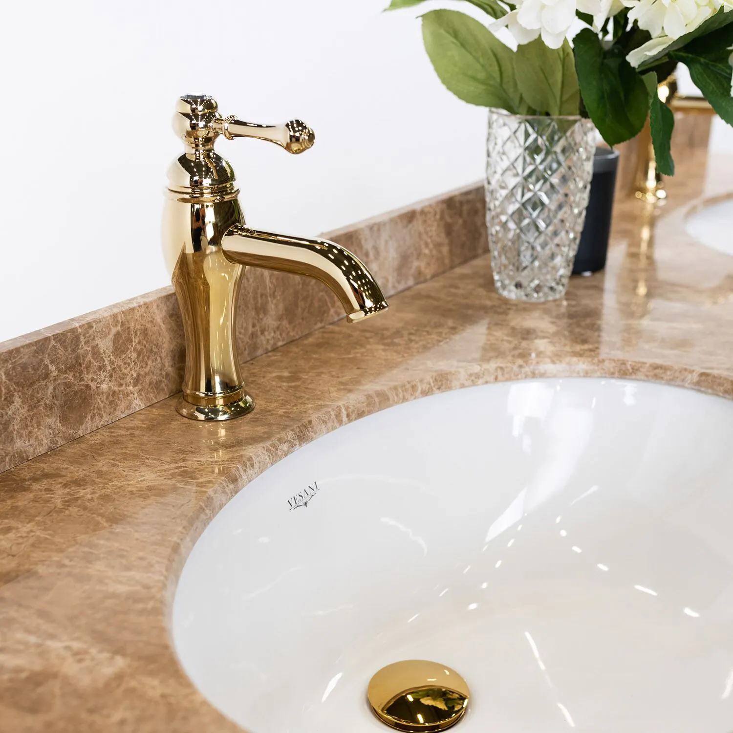 Dubbelhandfat Kommod 160cm Ottawa Svart - Beige Marmor