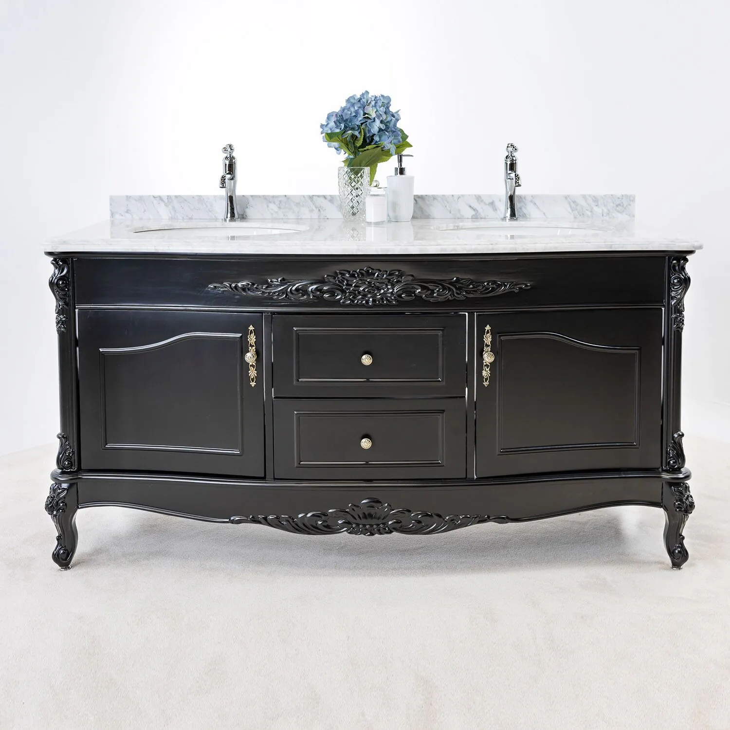 Dubbelhandfat Kommod 160cm Ottawa Svart - Vit Marmor