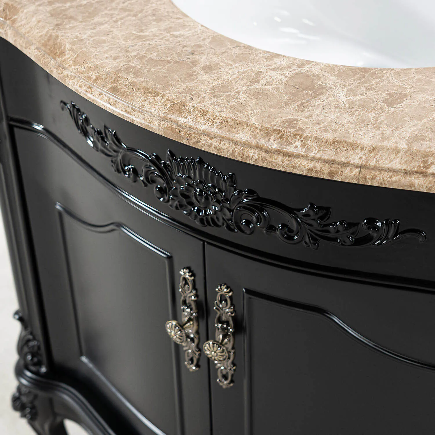 Kommod Badrum 80cm Ottawa Svart - Beige Marmor