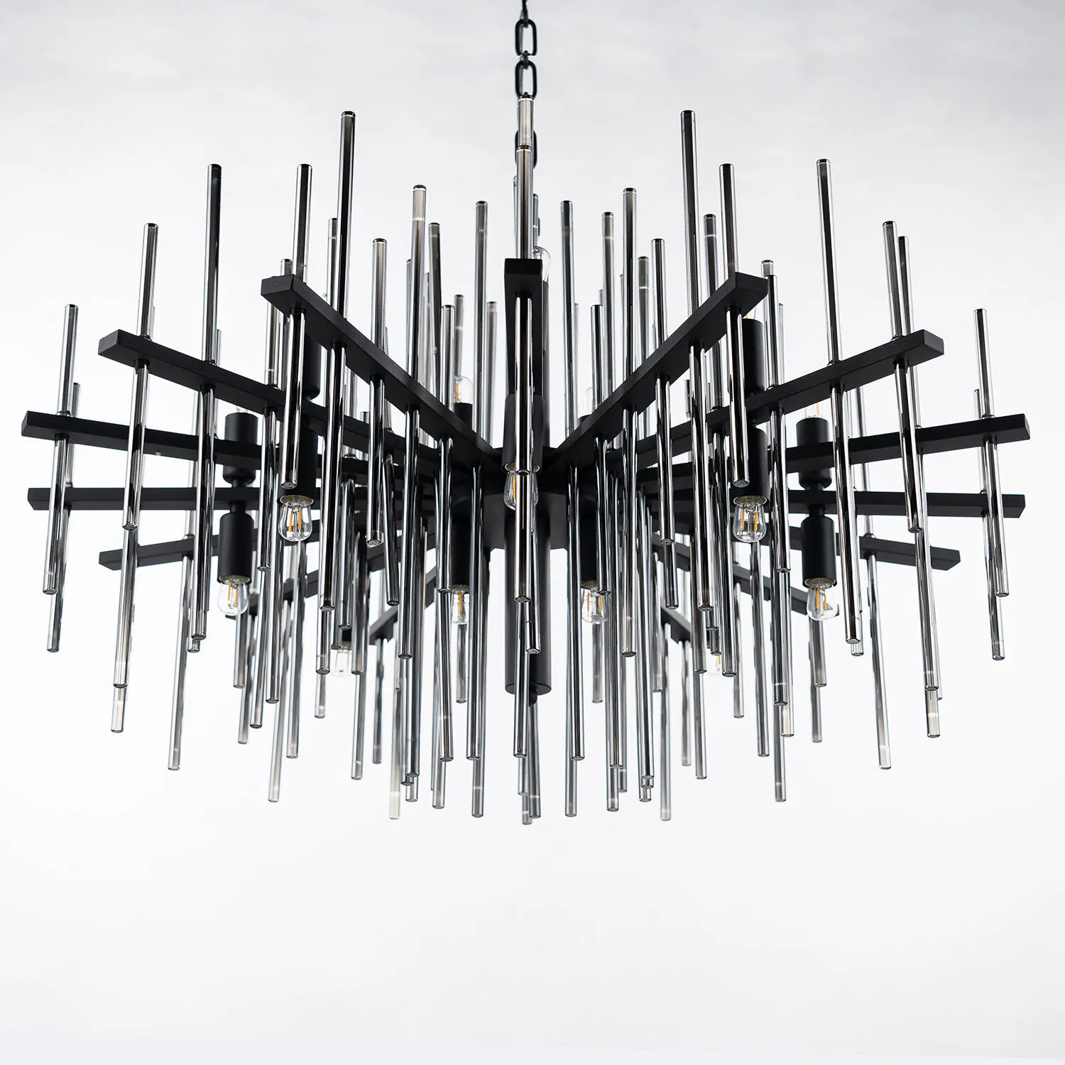 Modern Kristallkrona Ø85cm Vienna Svart Rökigt Glas