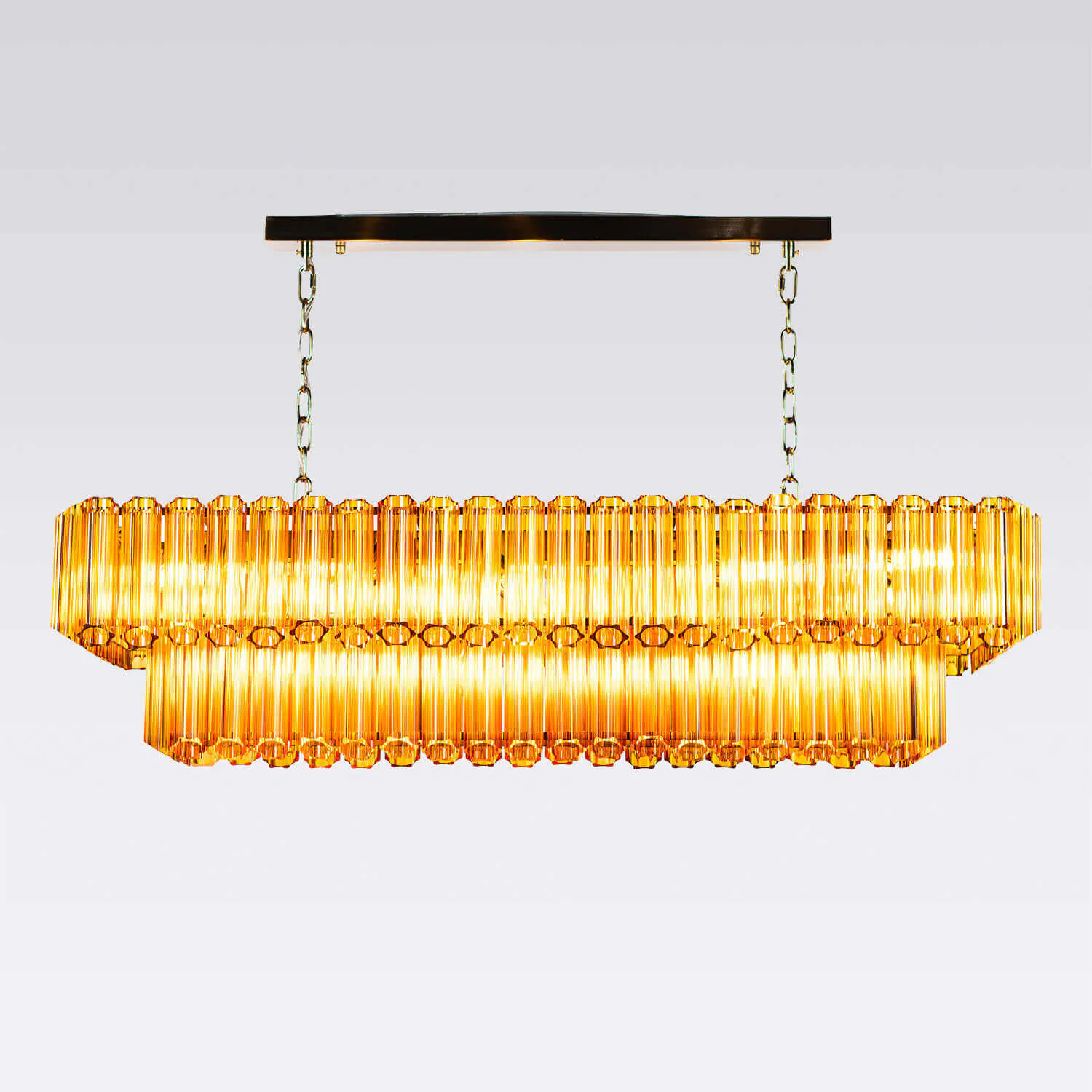 Avlång Kristallkrona 120cm Bärnsten/Mässing - Verona