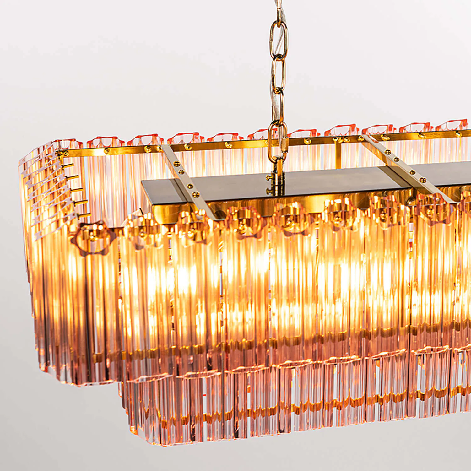 Avlång Kristallkrona 120cm Rosa/Mässing - Verona