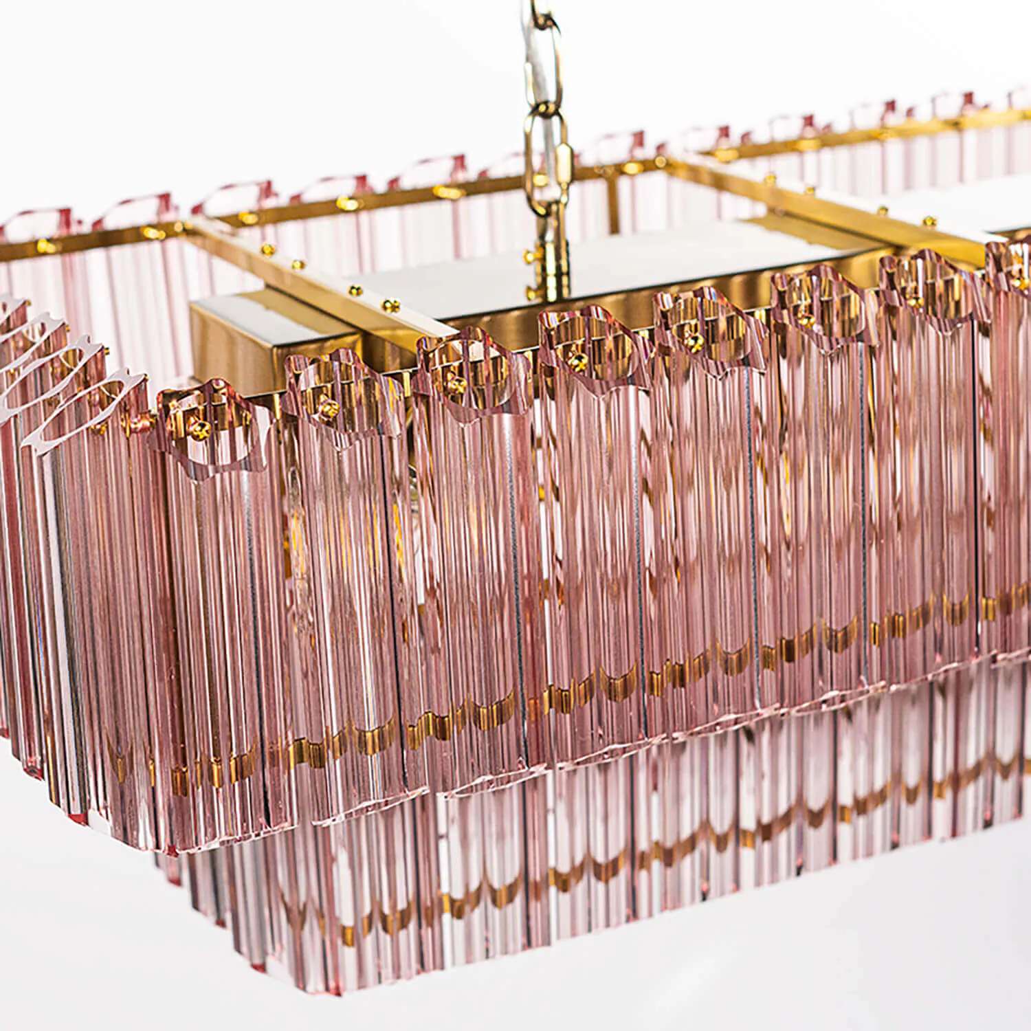 Avlång Kristallkrona 120cm Rosa/Mässing - Verona