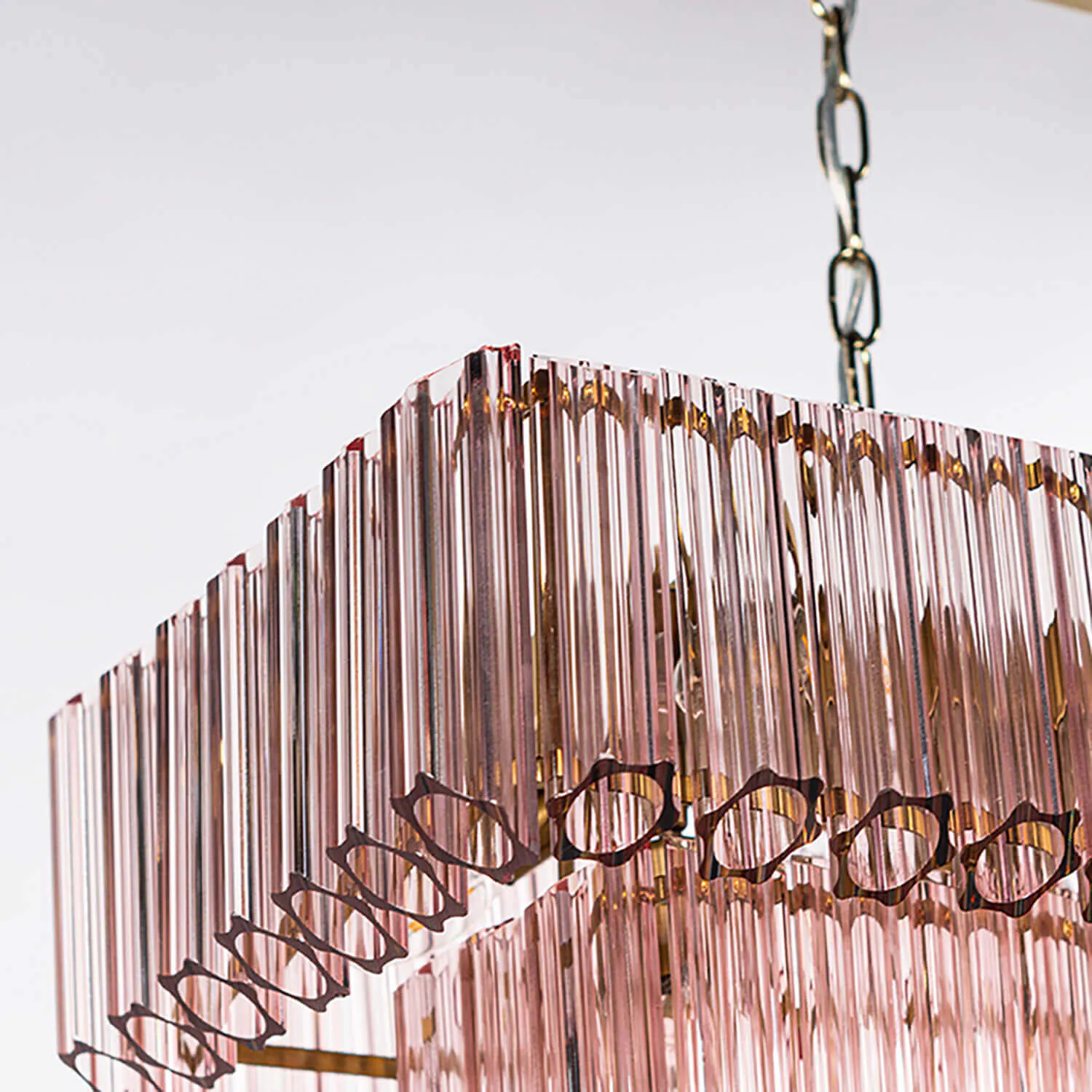 Avlång Kristallkrona 120cm Rosa/Mässing - Verona