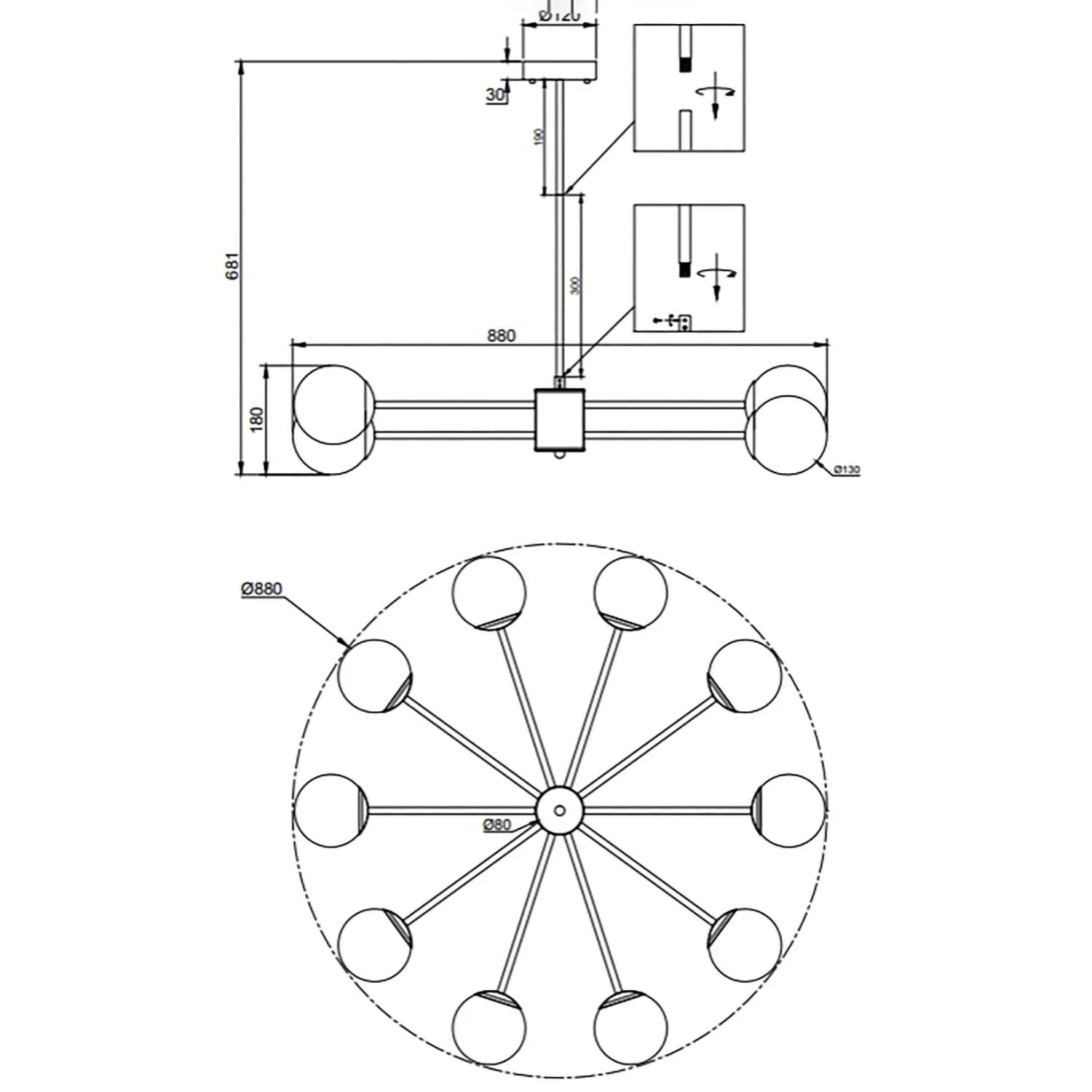 Taklampa Nordic Krom Ø 88cm