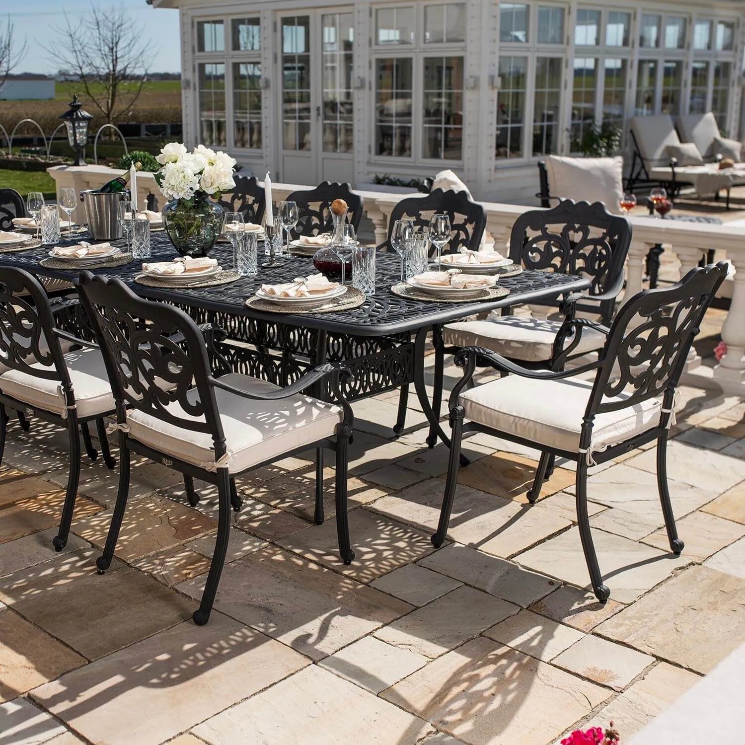 Matgrupp Utomhus 10 stolar Svart Aluminium - Toscana 280cm