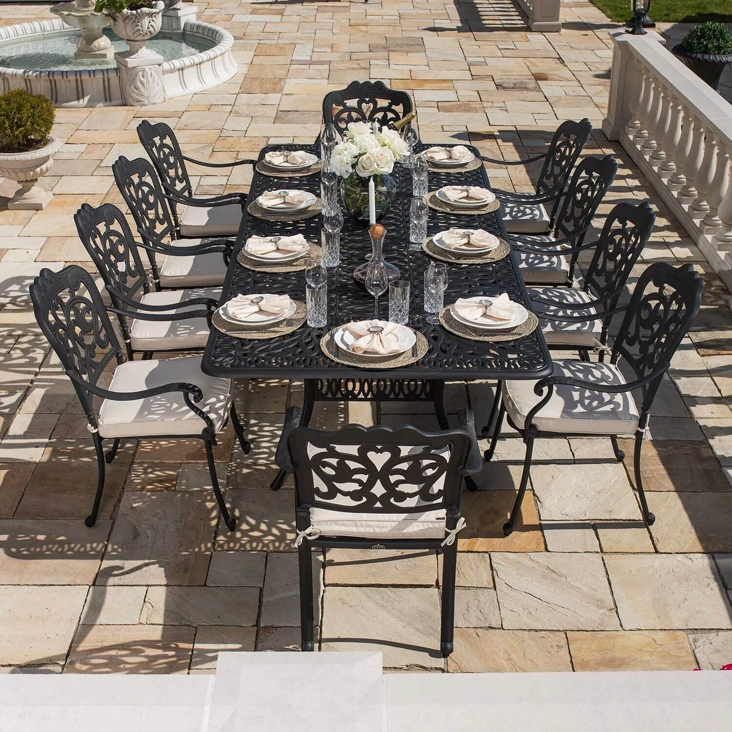 Matgrupp Utomhus 10 stolar Svart Aluminium - Toscana 280cm
