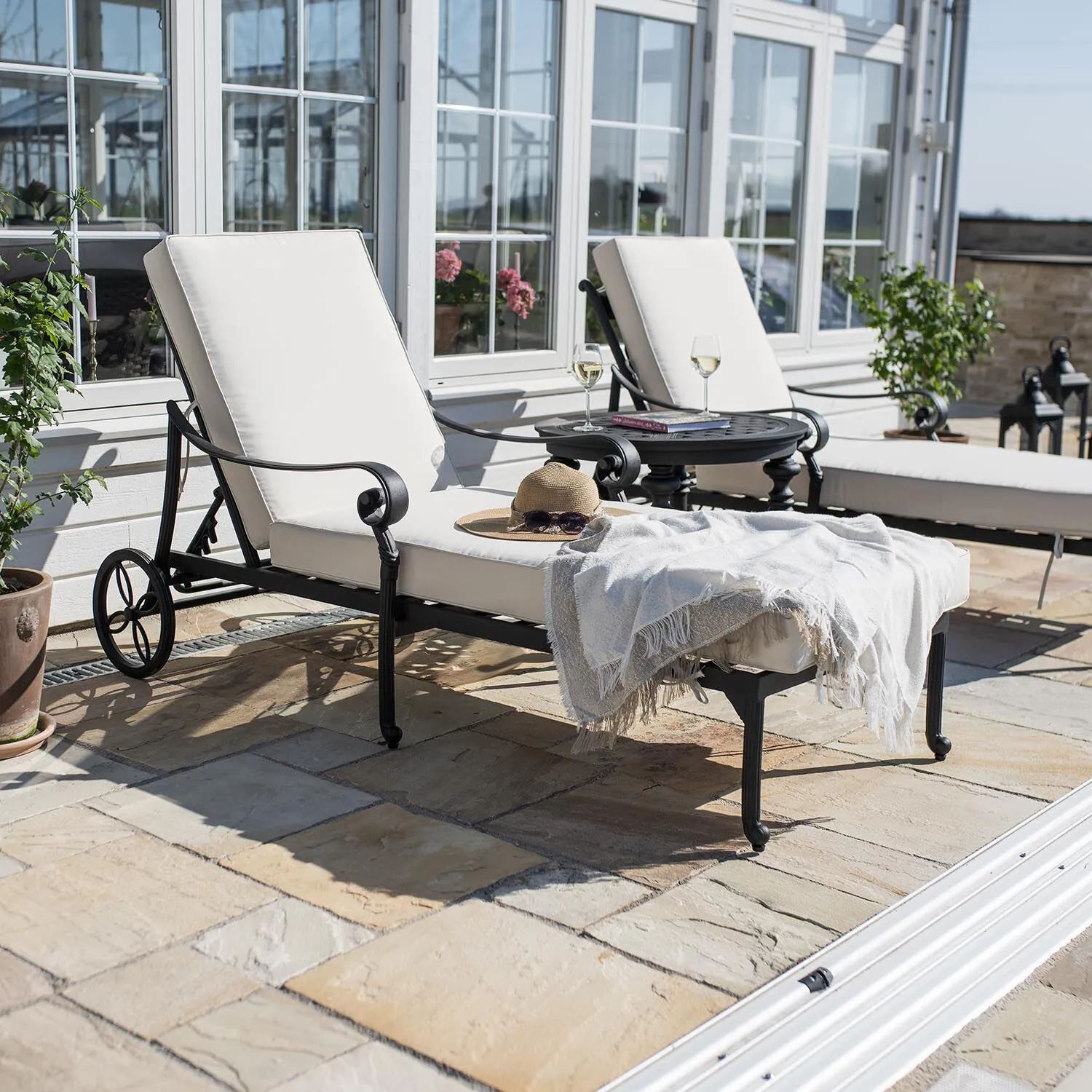 Solsäng med hjul Svart Aluminium Toscana
