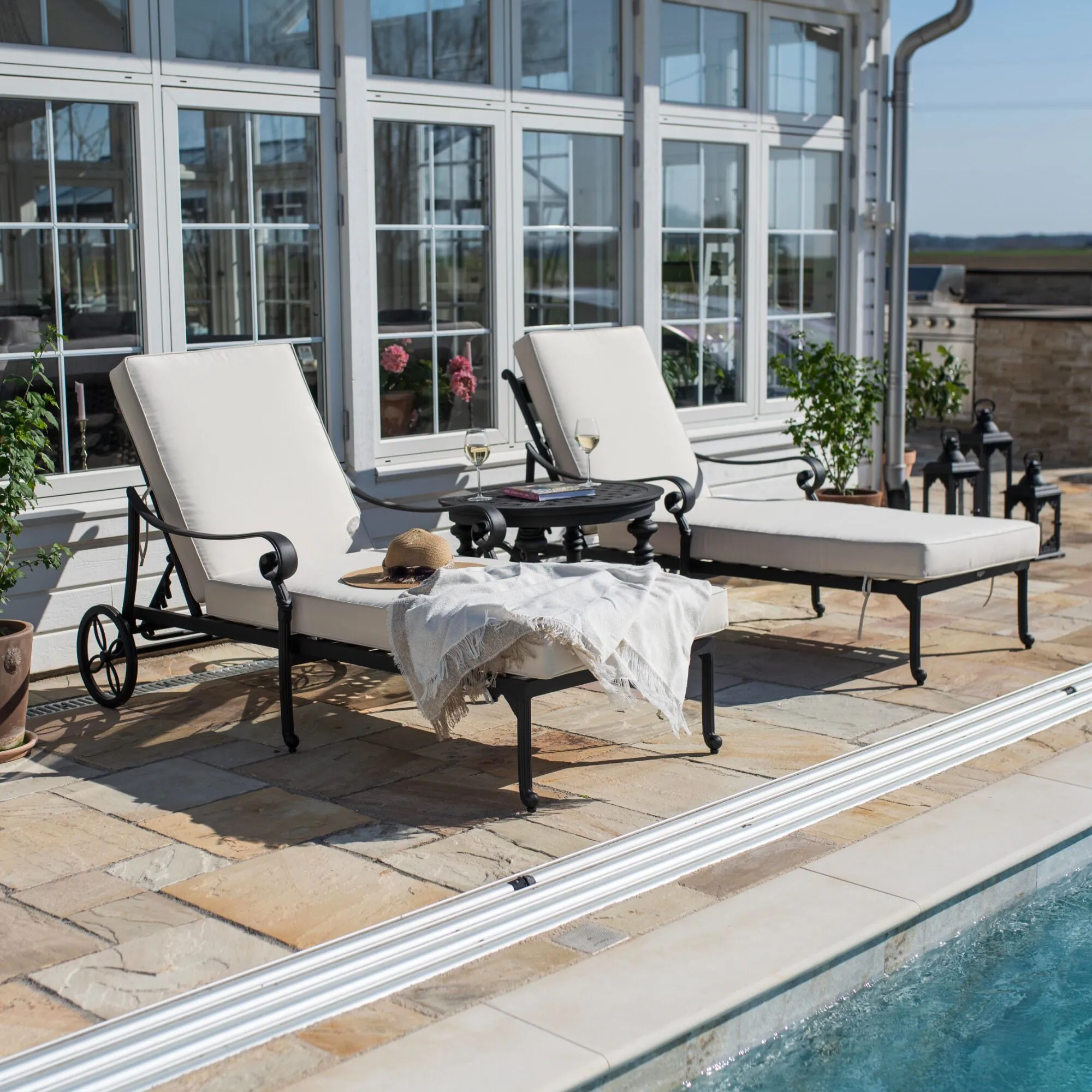 Solsäng med hjul Svart Aluminium Toscana
