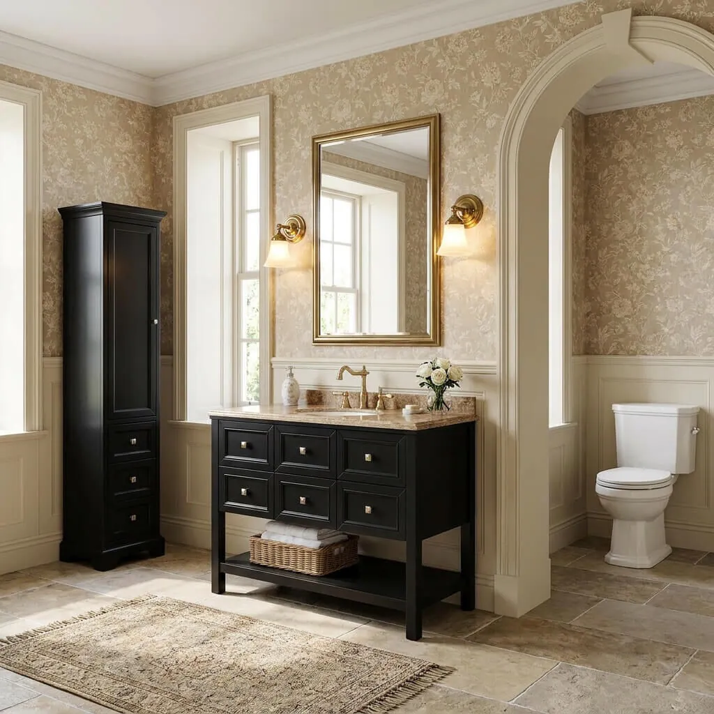Kommod Badrum 120cm Utah Svart - Beige Marmor