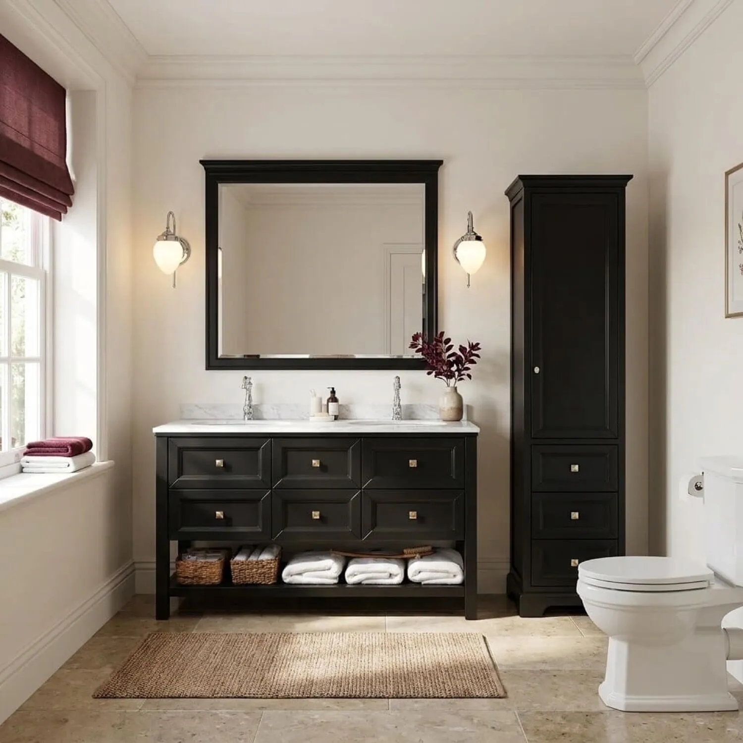 Dubbel Kommod Badrum 140cm Utah Svart - Vit Marmor