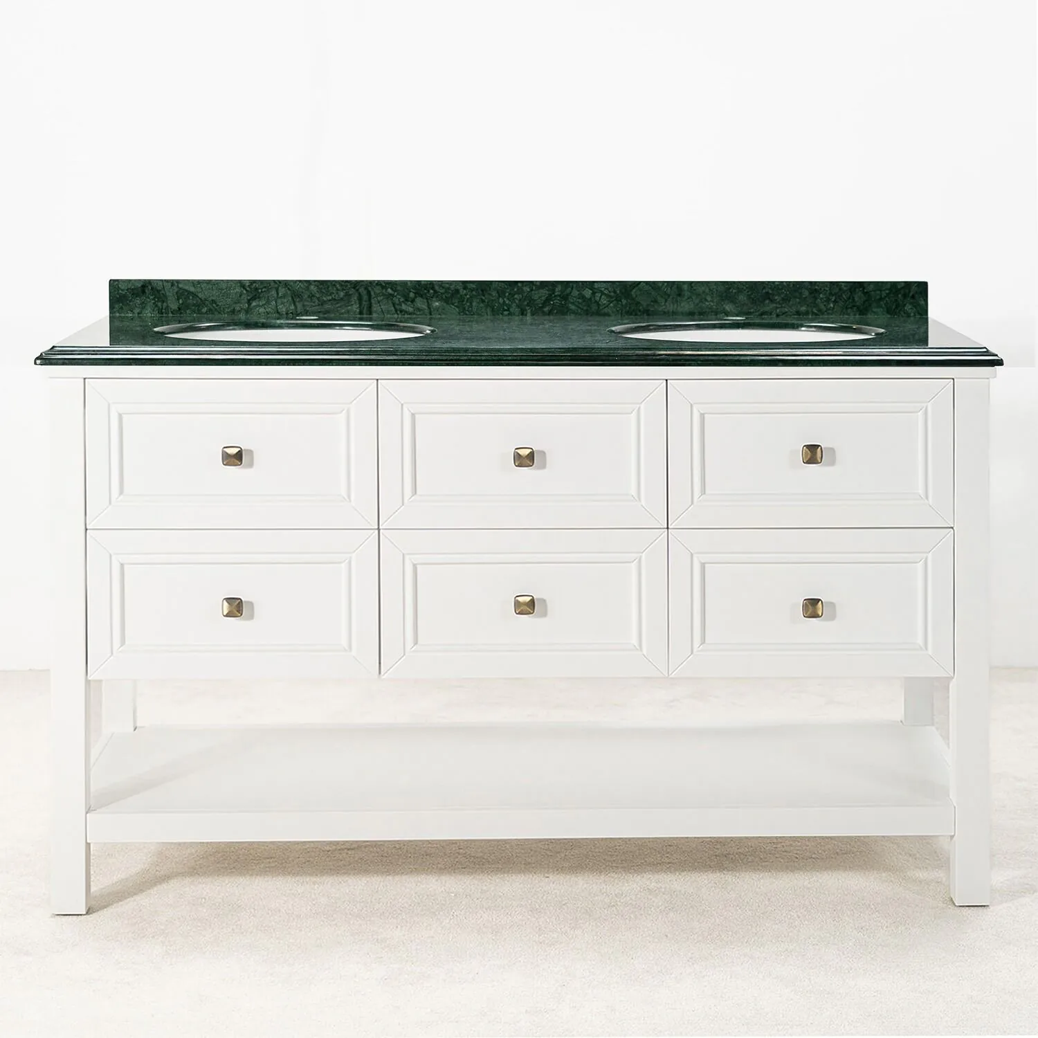 Dubbel Kommod Badrum 140cm Utah Vit - Grön Marmor