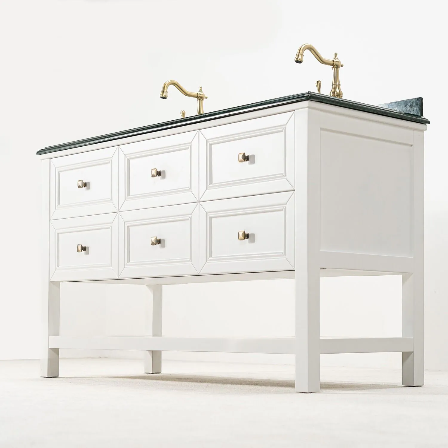 Dubbel Kommod Badrum 140cm Utah Vit - Grön Marmor