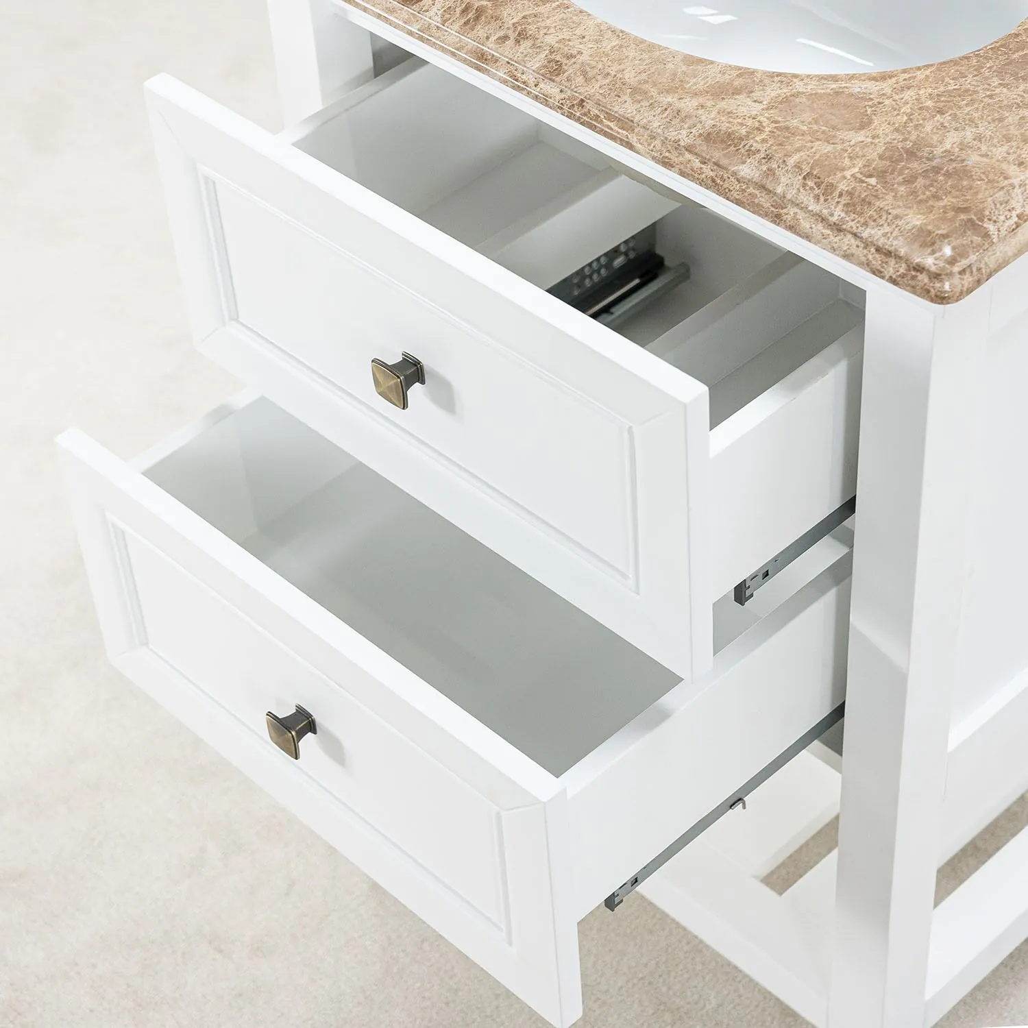 Kommod Badrum 60cm Vit Utah - Beige Marmor