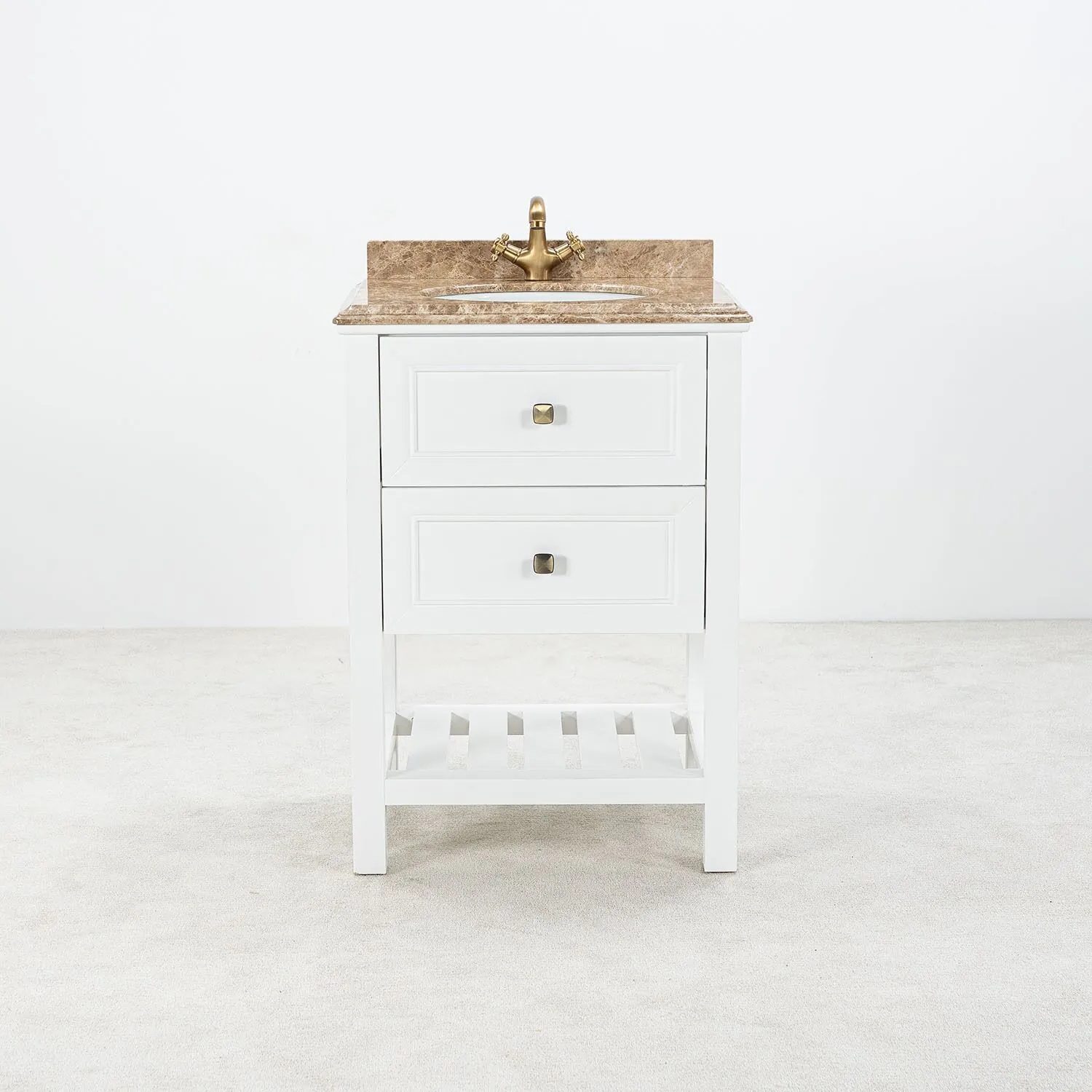 Kommod Badrum 60cm Vit Utah - Beige Marmor